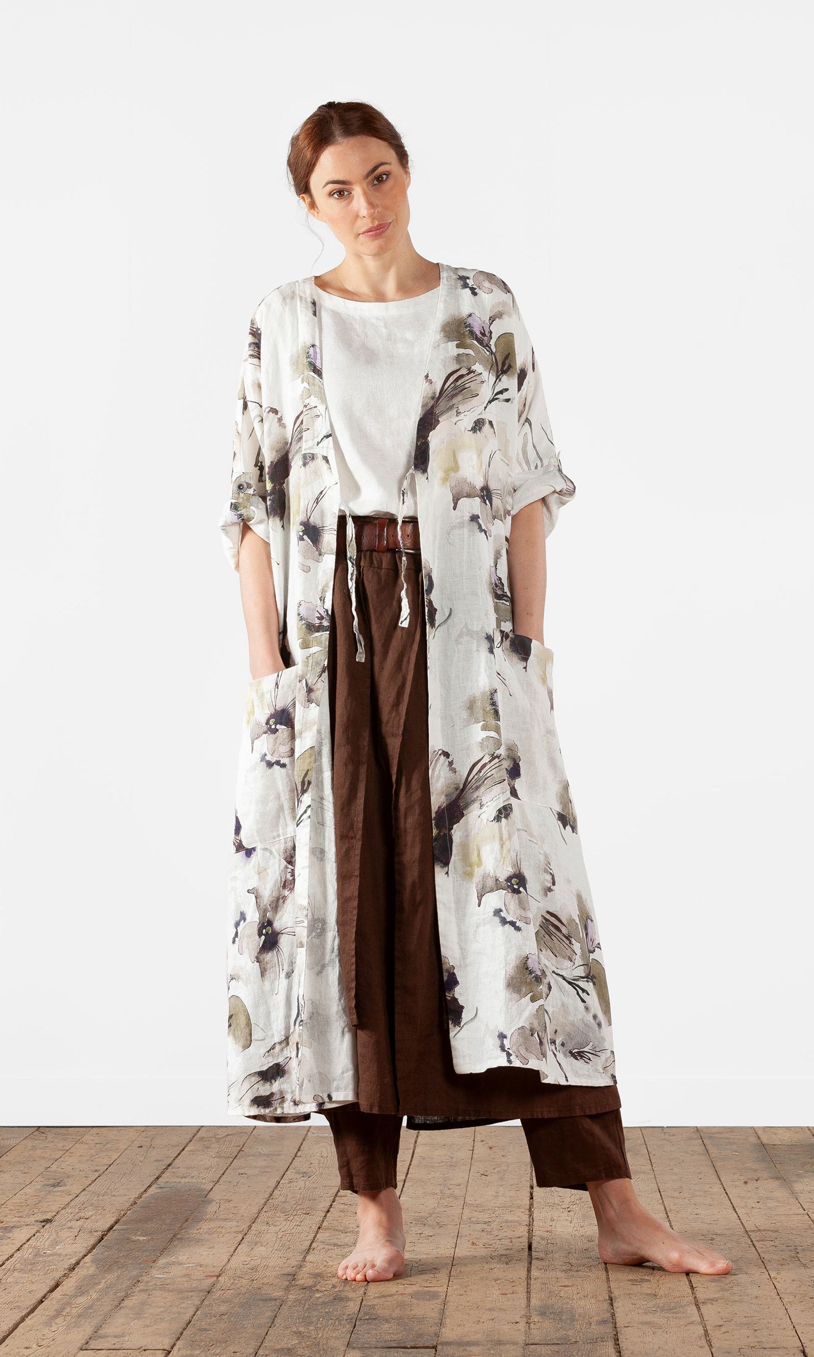 Linen coat with ties