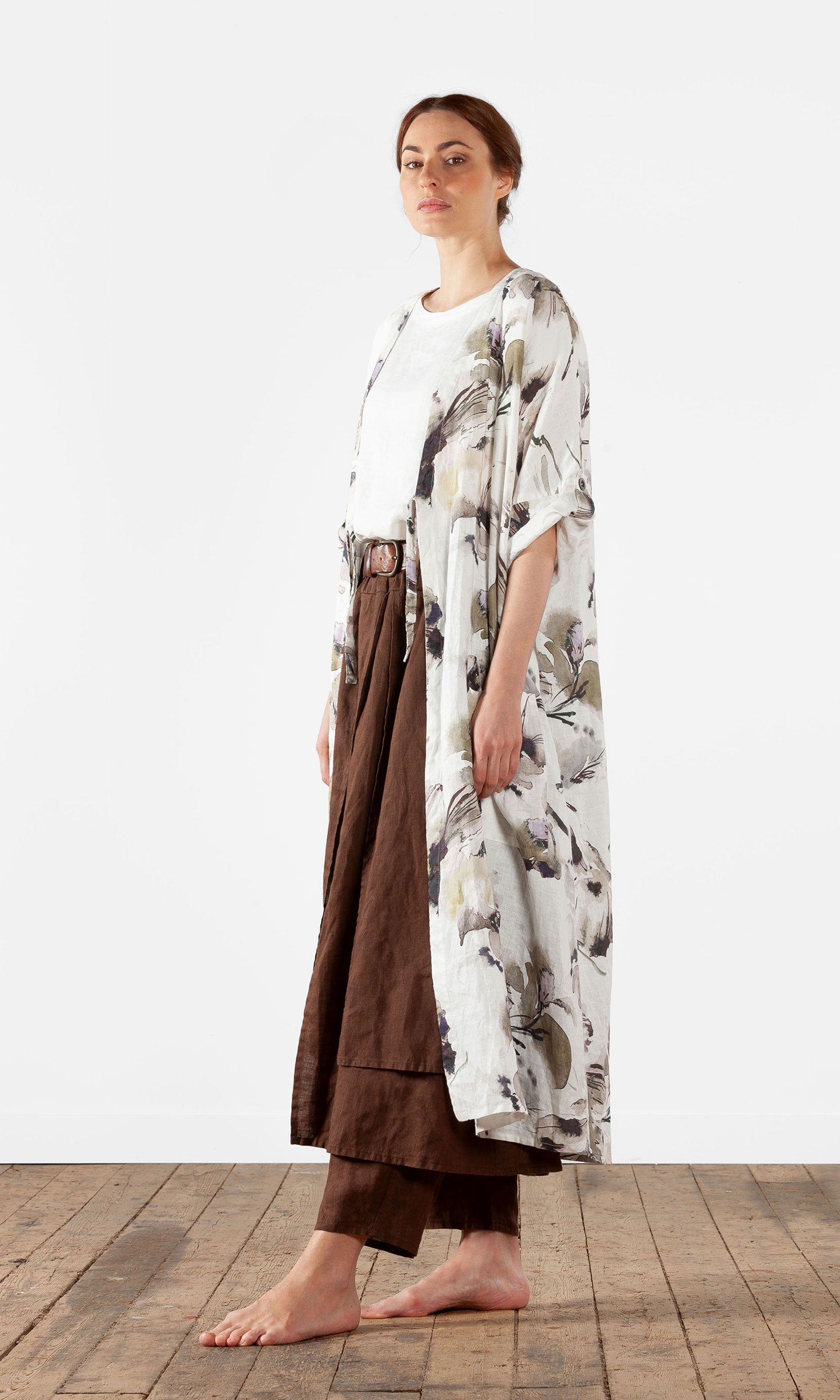 Linen coat with ties