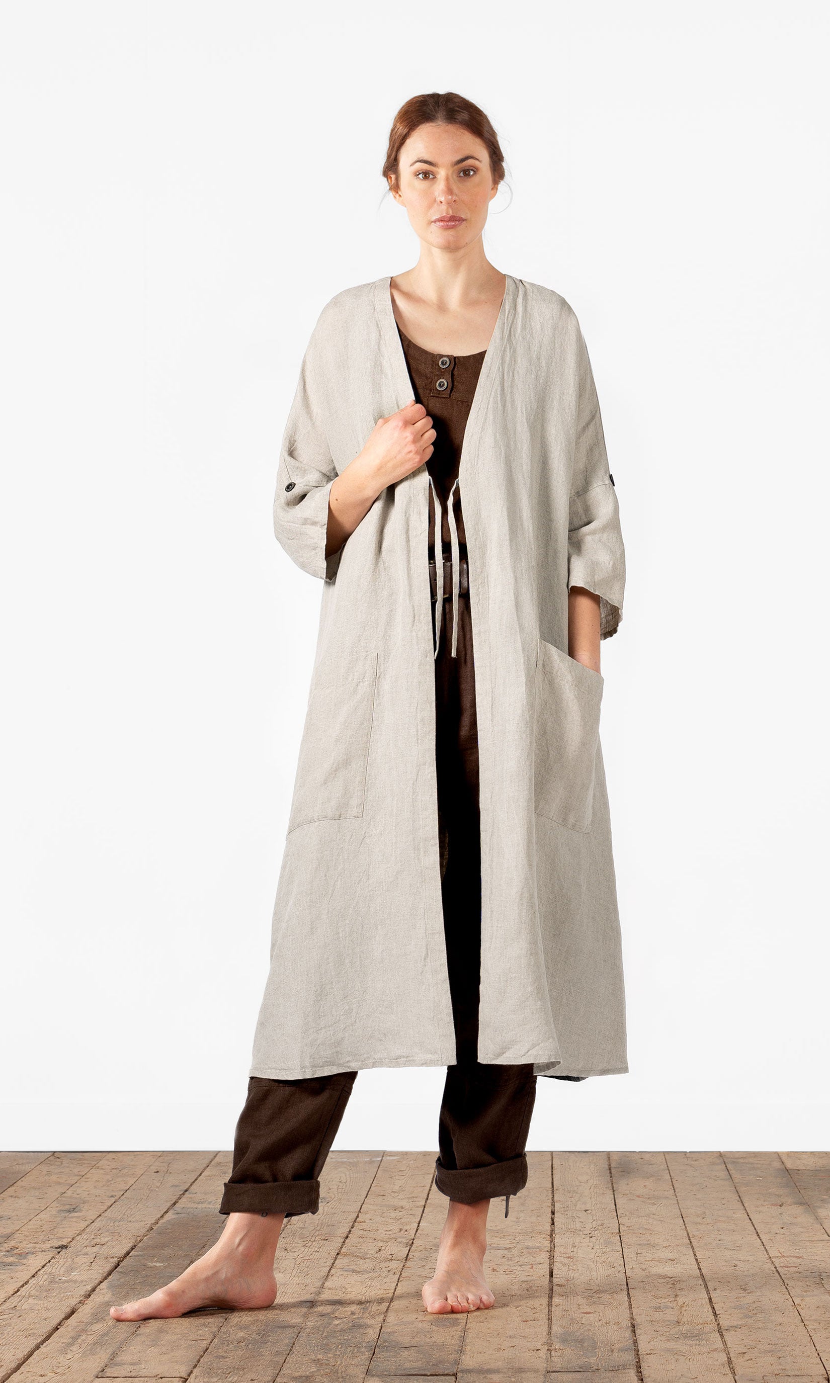 Leinenmantel mit Schleife