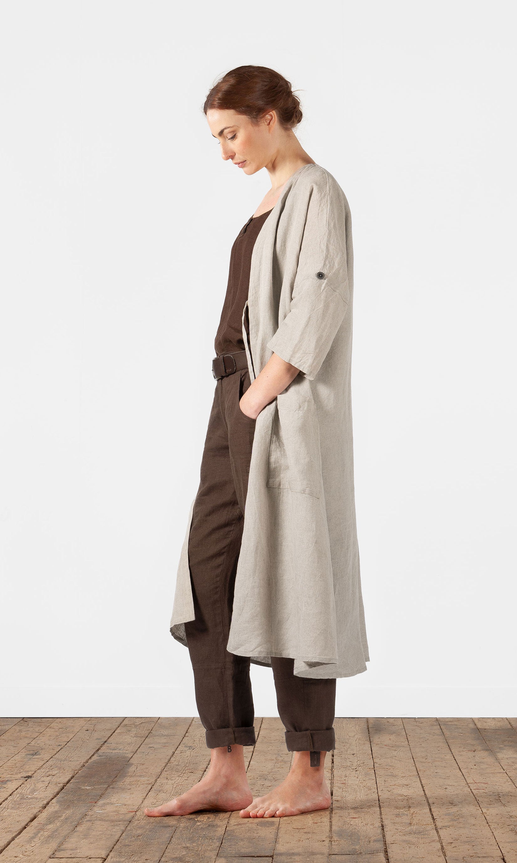 Leinenmantel mit Schleife