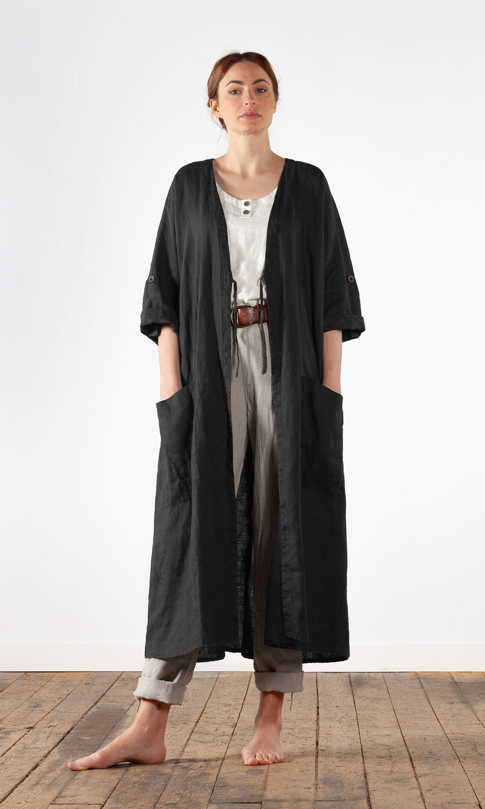 Leinenmantel mit Schleife