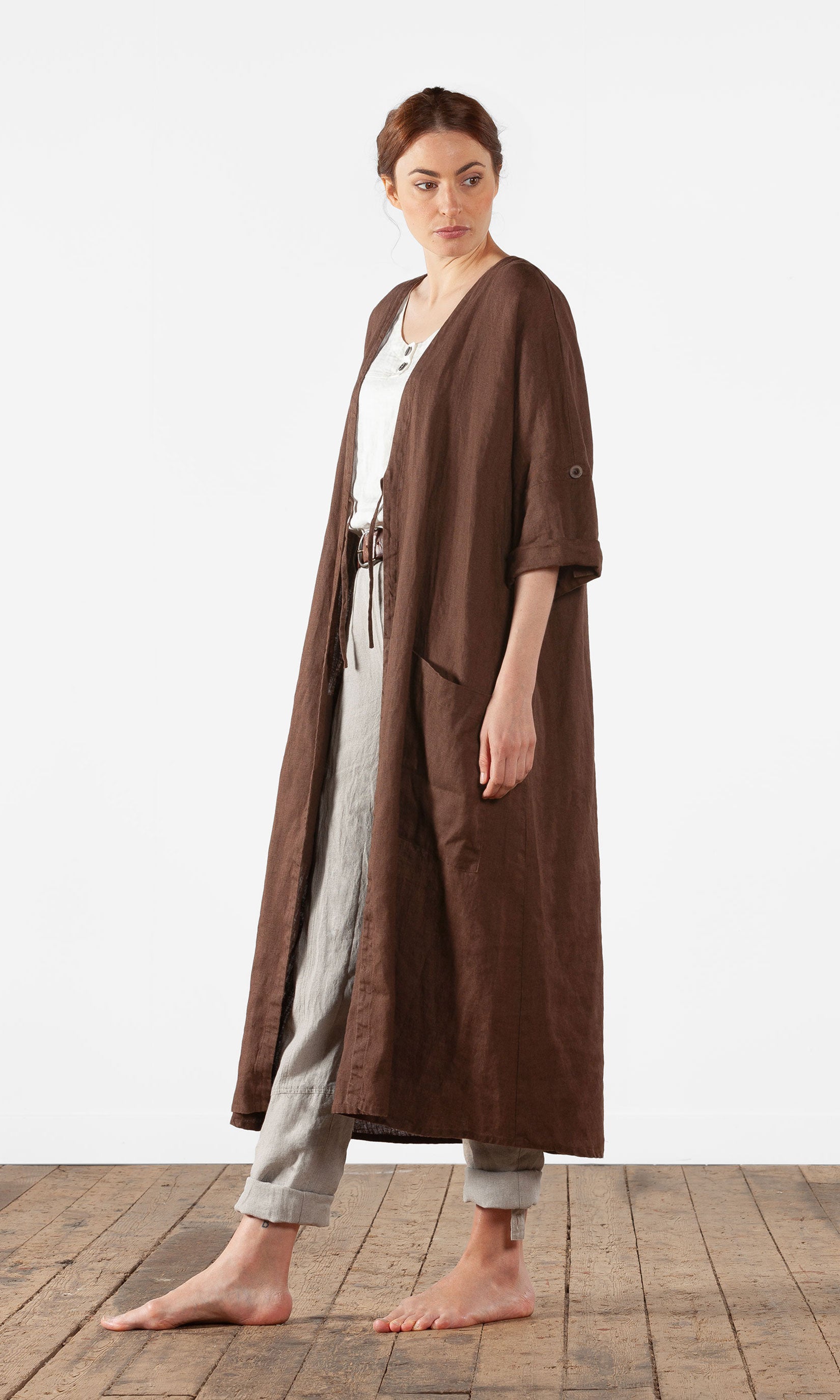 Leinenmantel mit Schleife