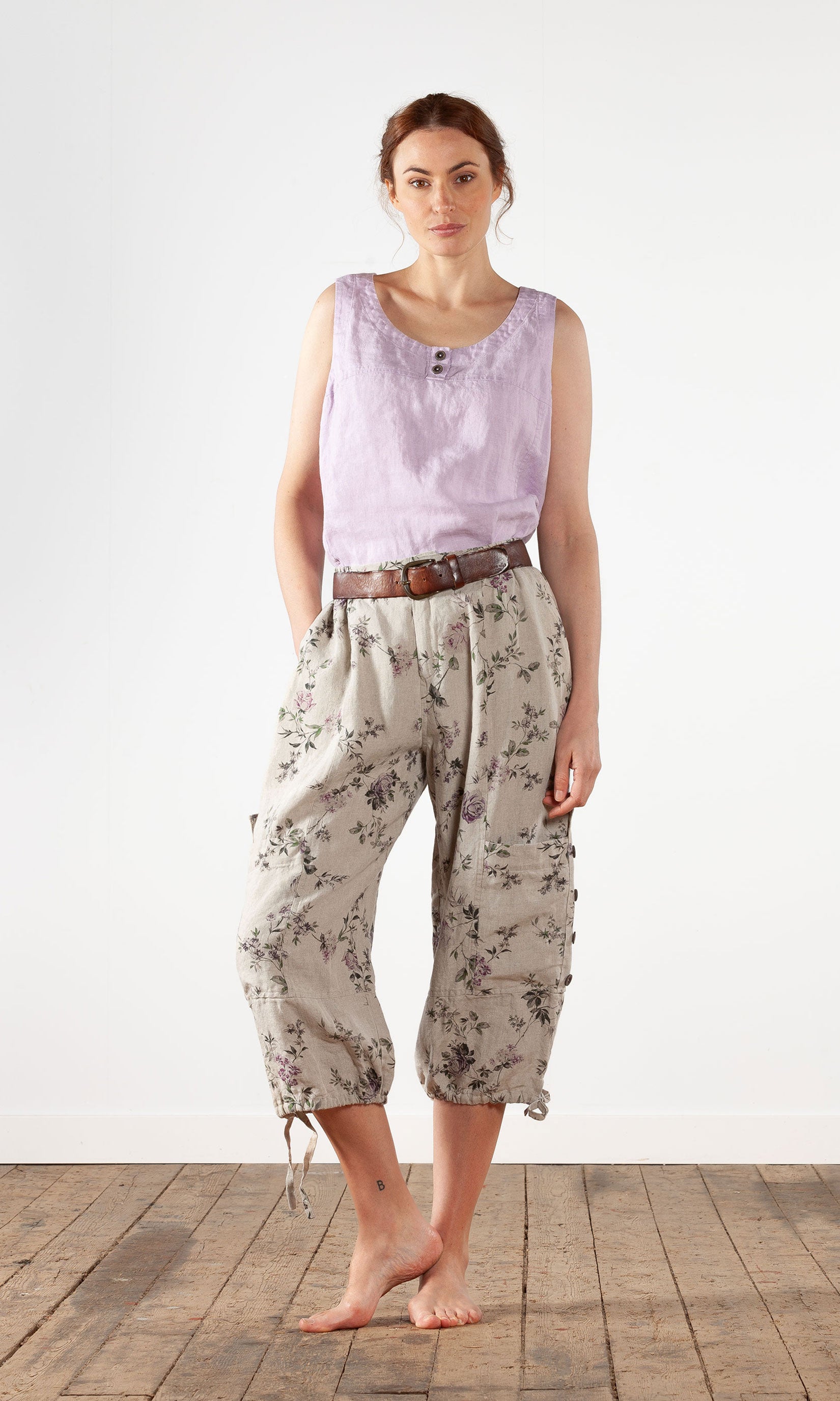 Wide linen capri pants