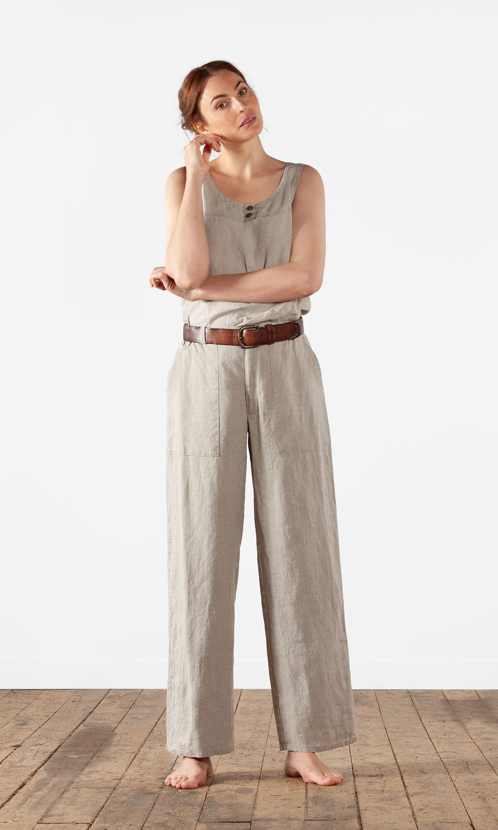 Wide straight linen trousers