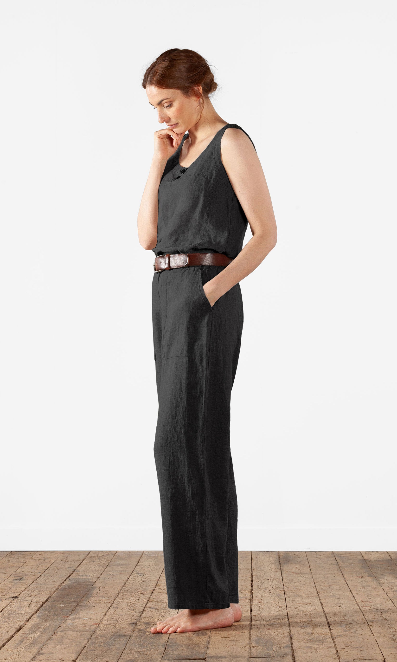 Wide straight linen trousers