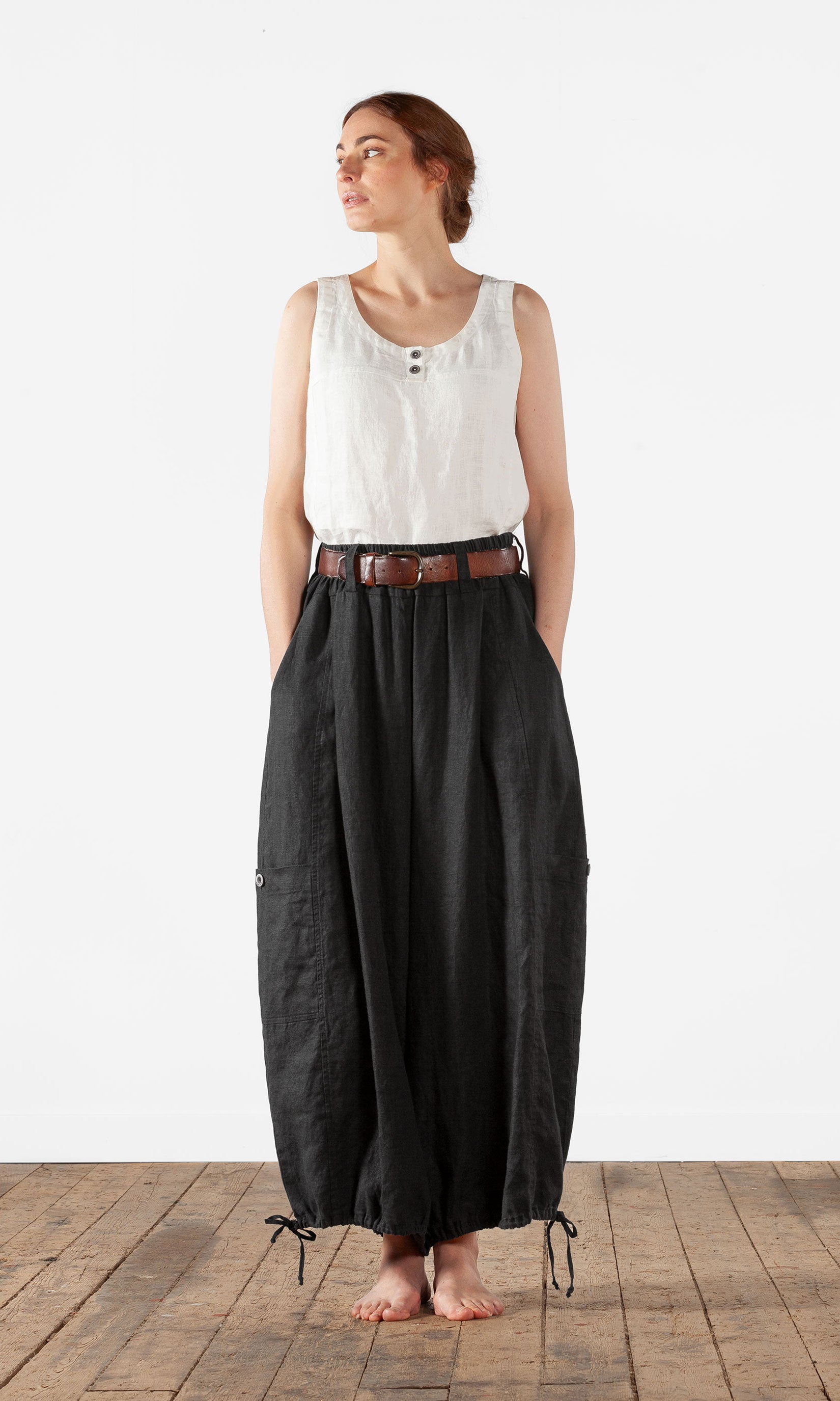 Extra wide linen trousers with drawstring