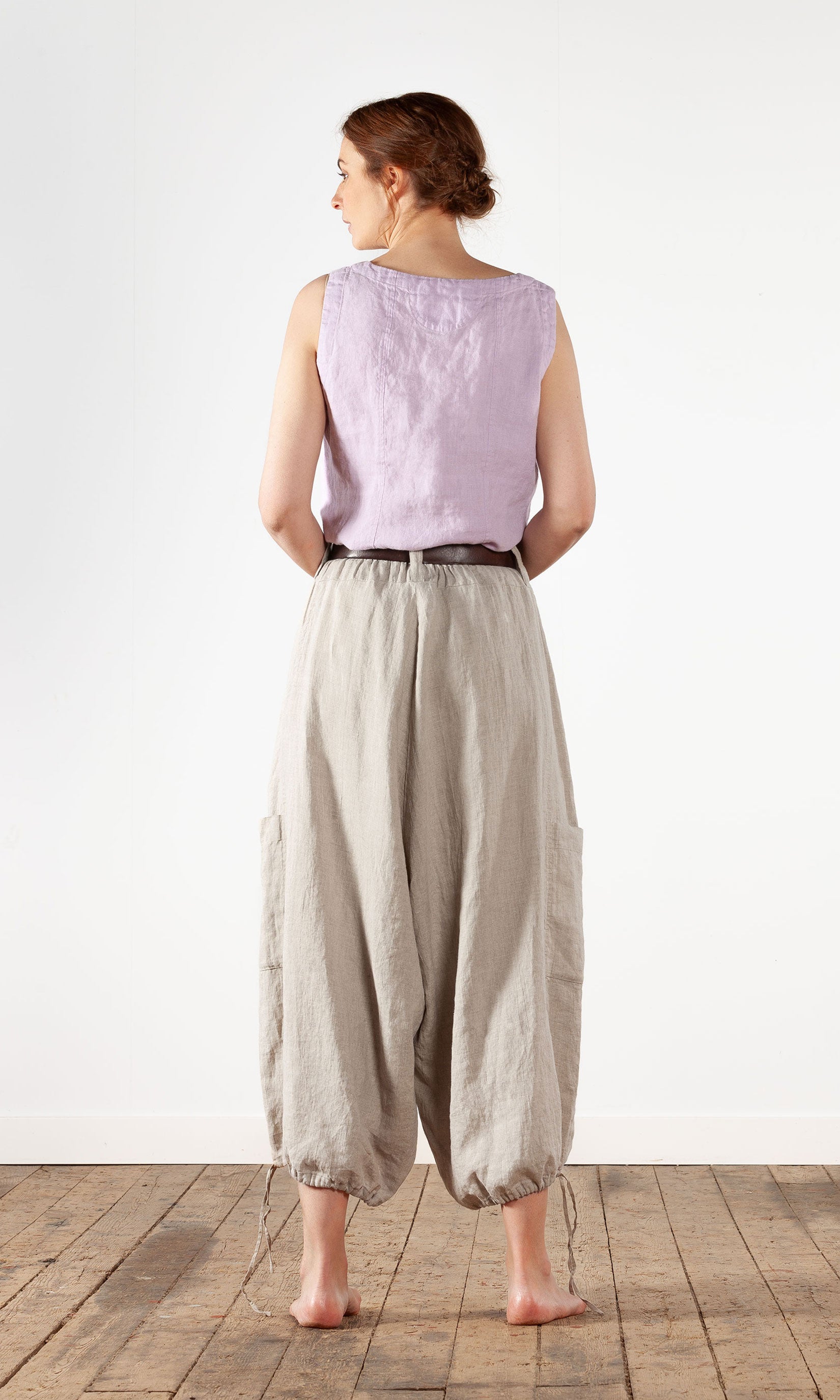 Extra wide linen trousers with drawstring
