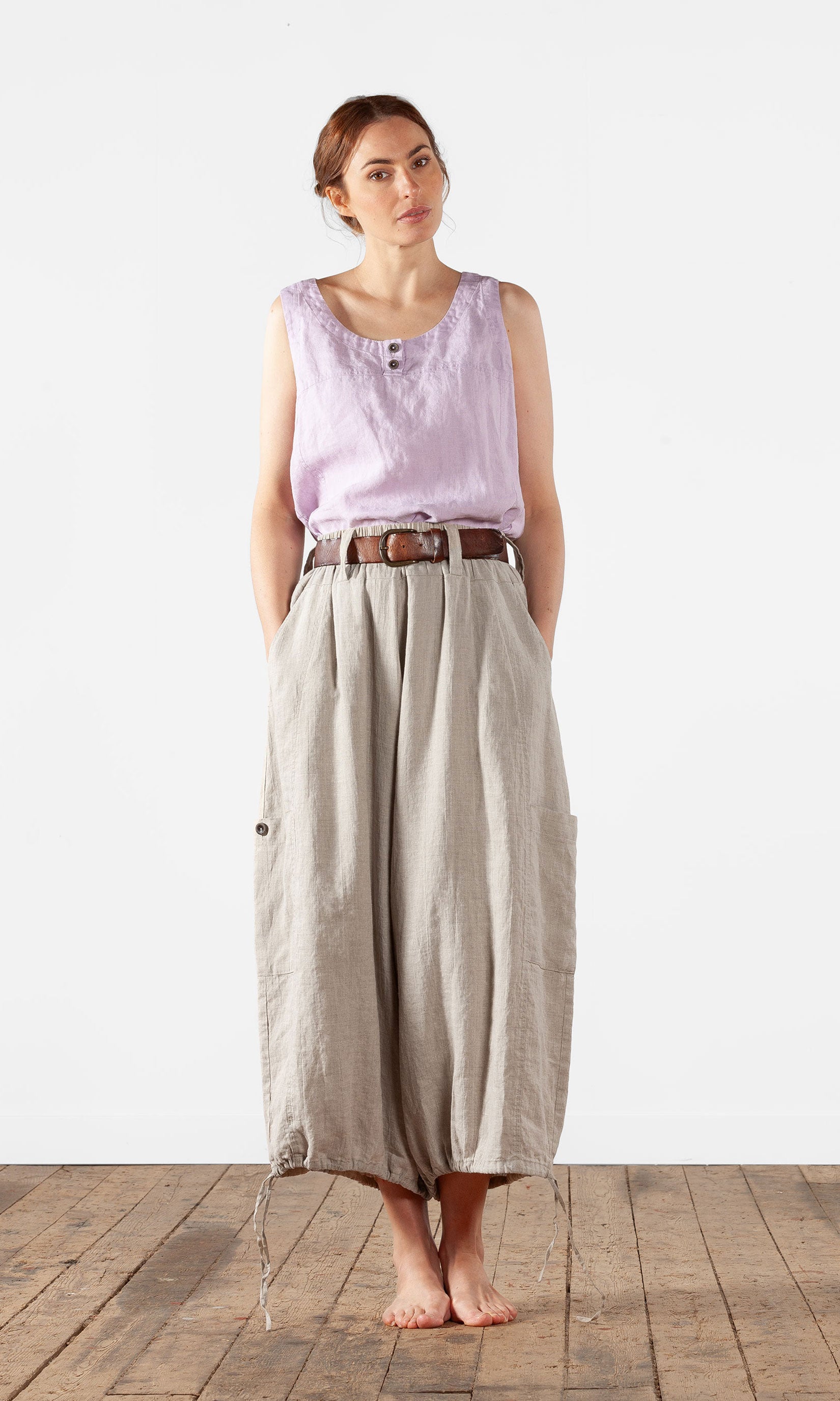 Extra wide linen trousers with drawstring
