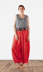 Extra wide linen trousers with drawstring
