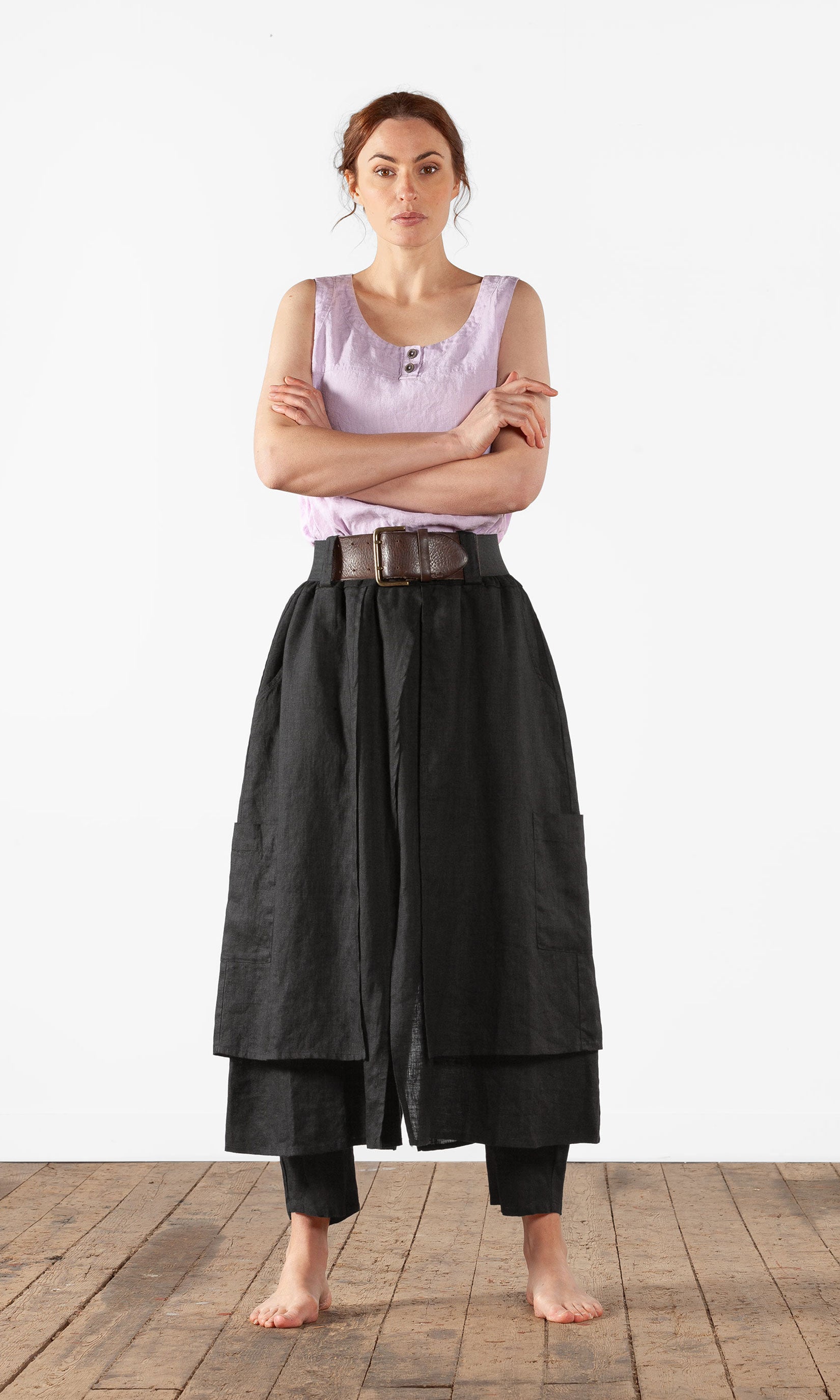 Layered wrap linen trouser skirt