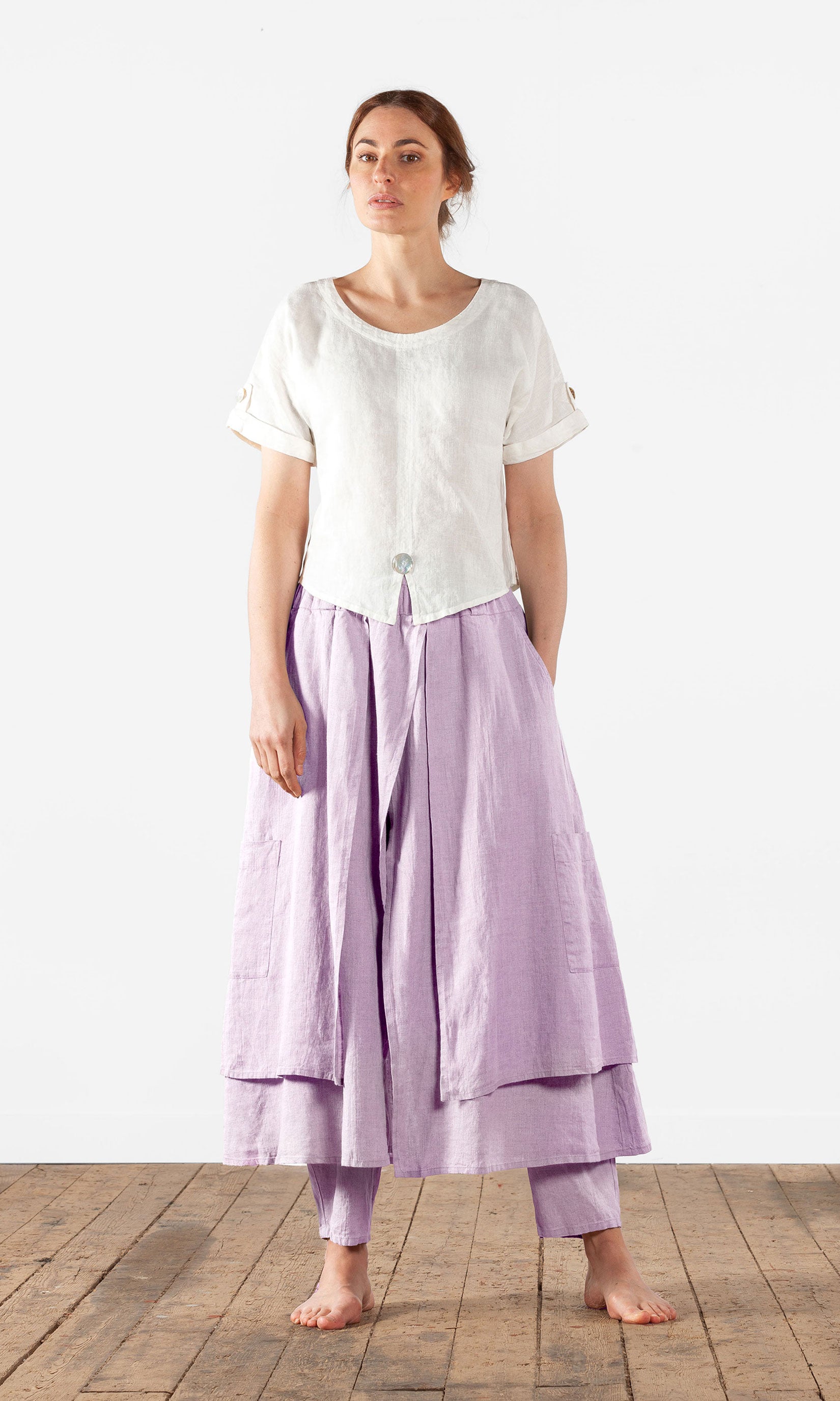 Layered wrap linen trouser skirt