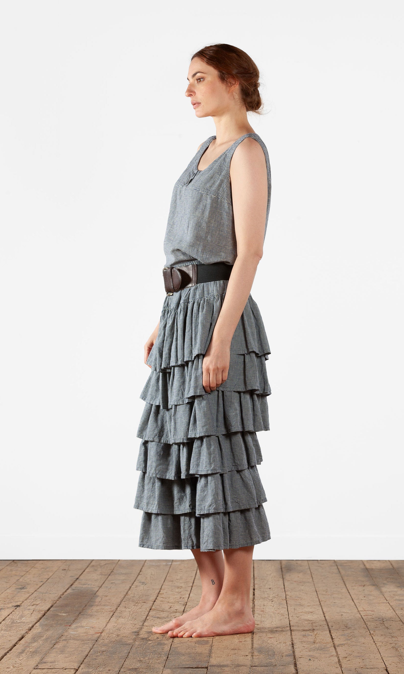 Byxkjol med lager av volang i hampamix