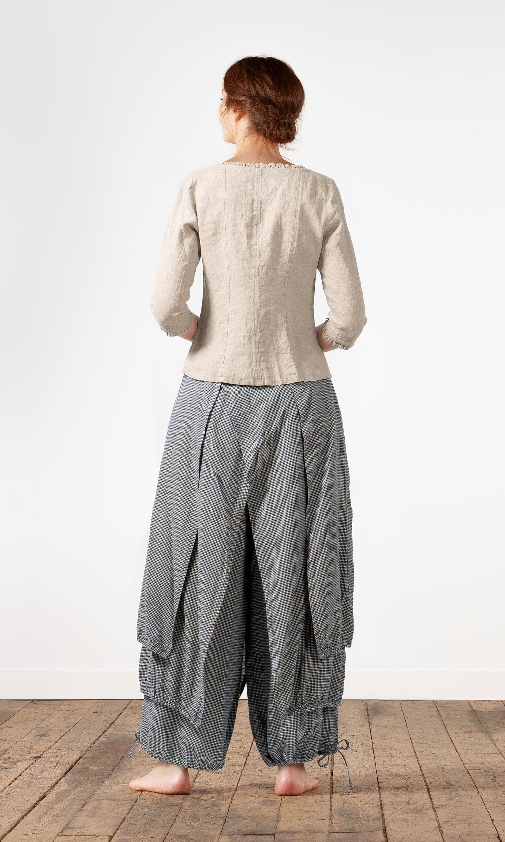Multi-layered drawstring culotte skirt in hemp blend