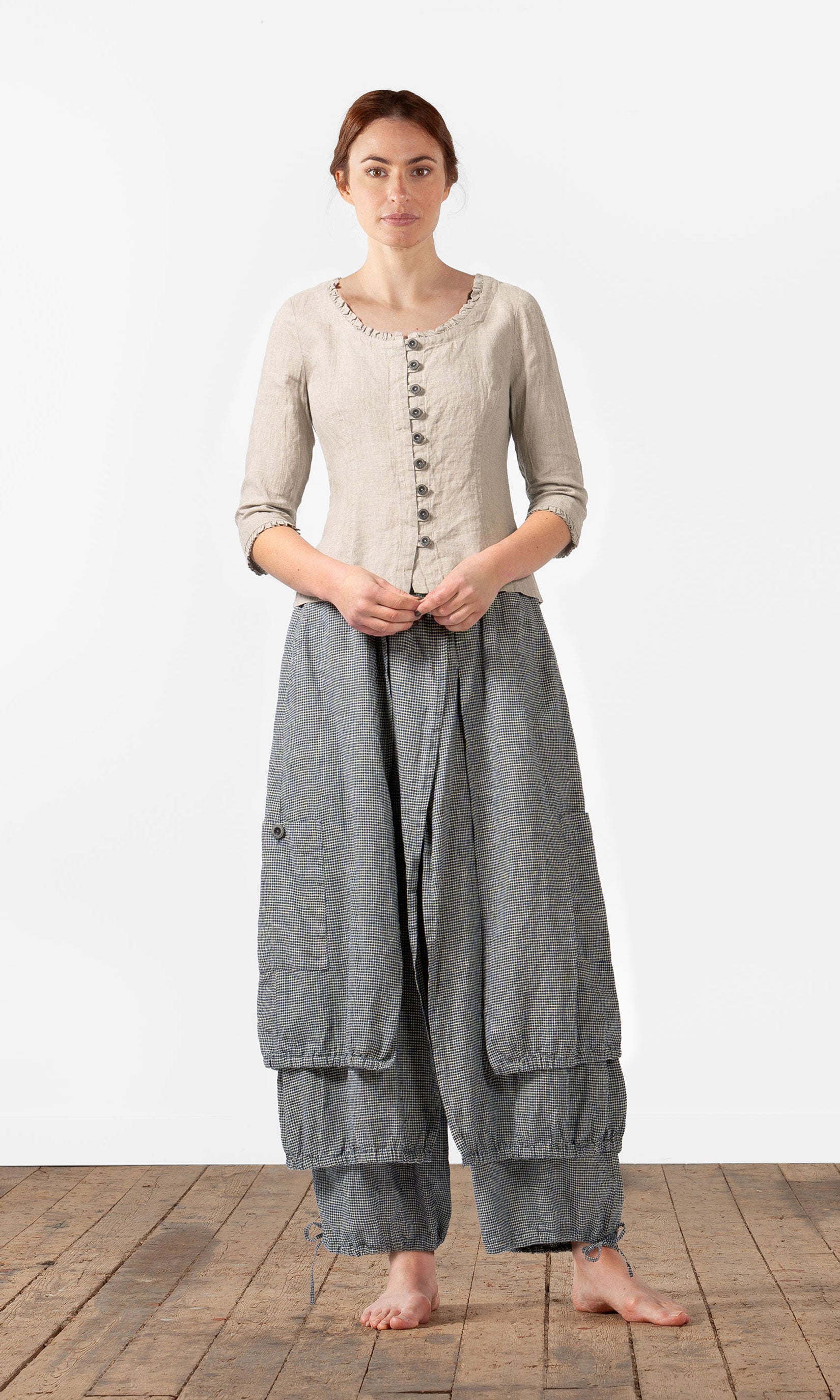 Multi-layered drawstring culotte skirt in hemp blend