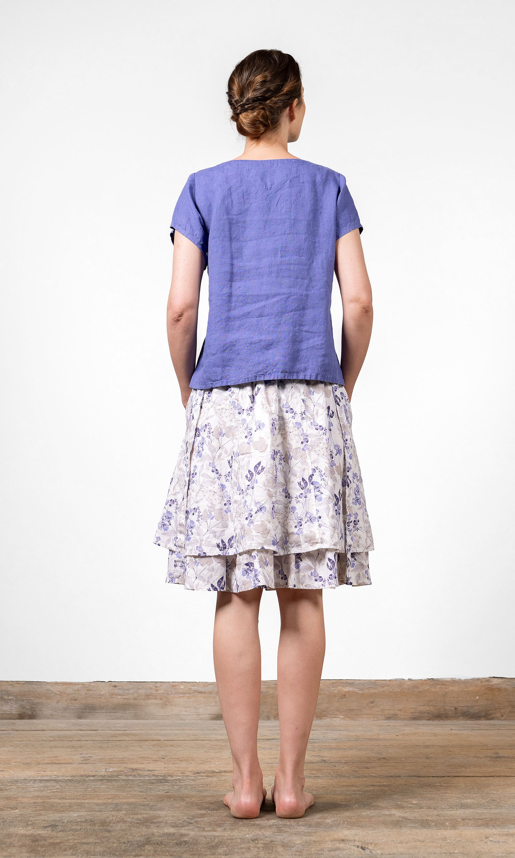 Kurzärmeliges Leinenoberteil mit lockerer Passform und rundem Halsausschnitt