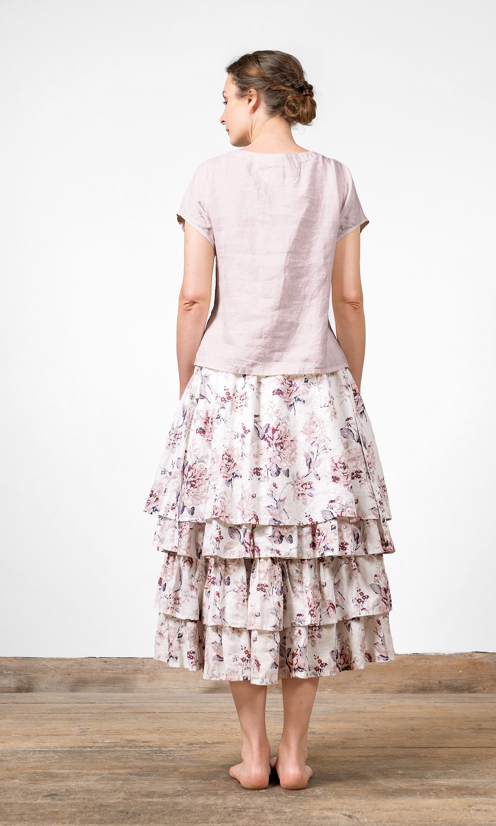 Kurzärmeliges Leinenoberteil mit lockerer Passform und rundem Halsausschnitt