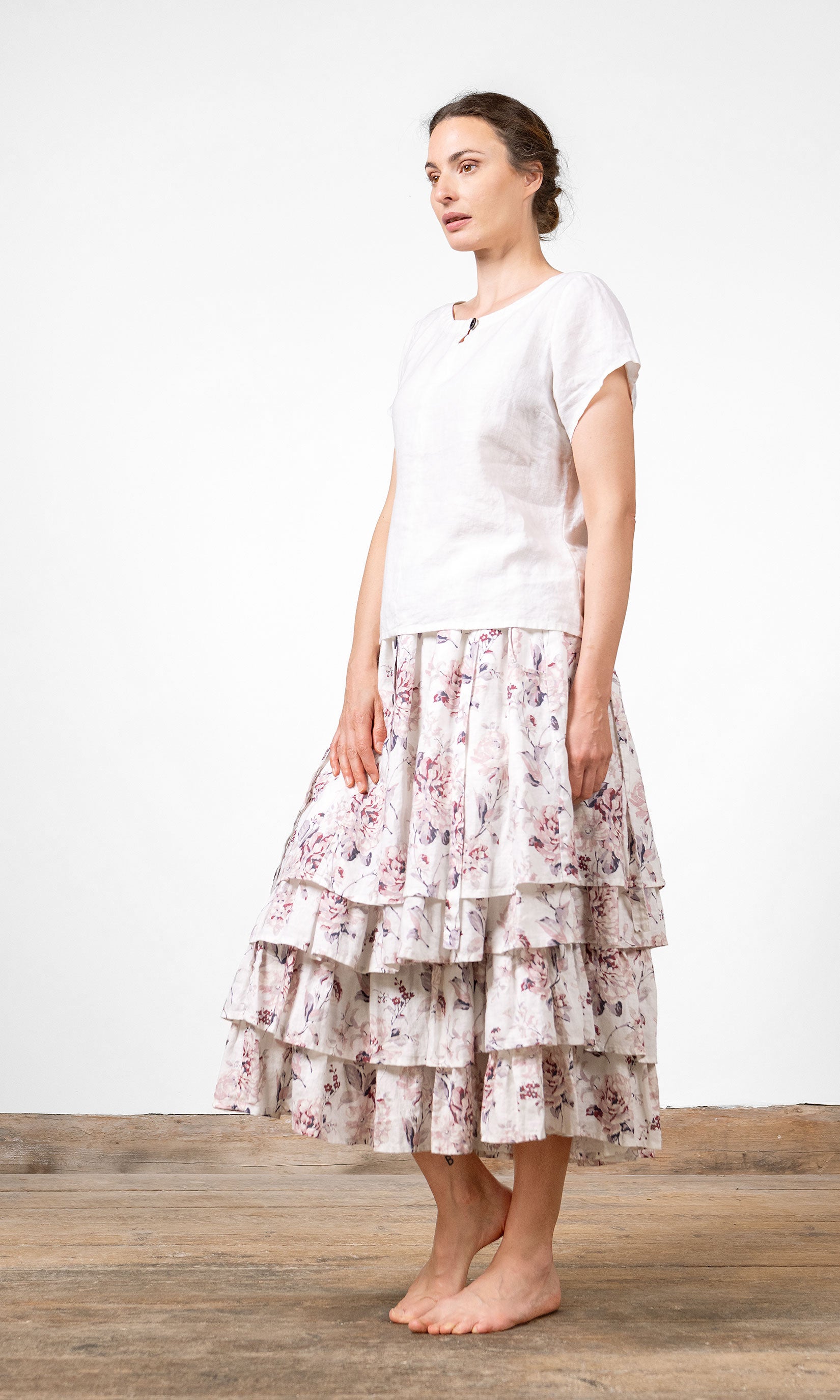 Kurzärmeliges Leinenoberteil mit lockerer Passform und rundem Halsausschnitt