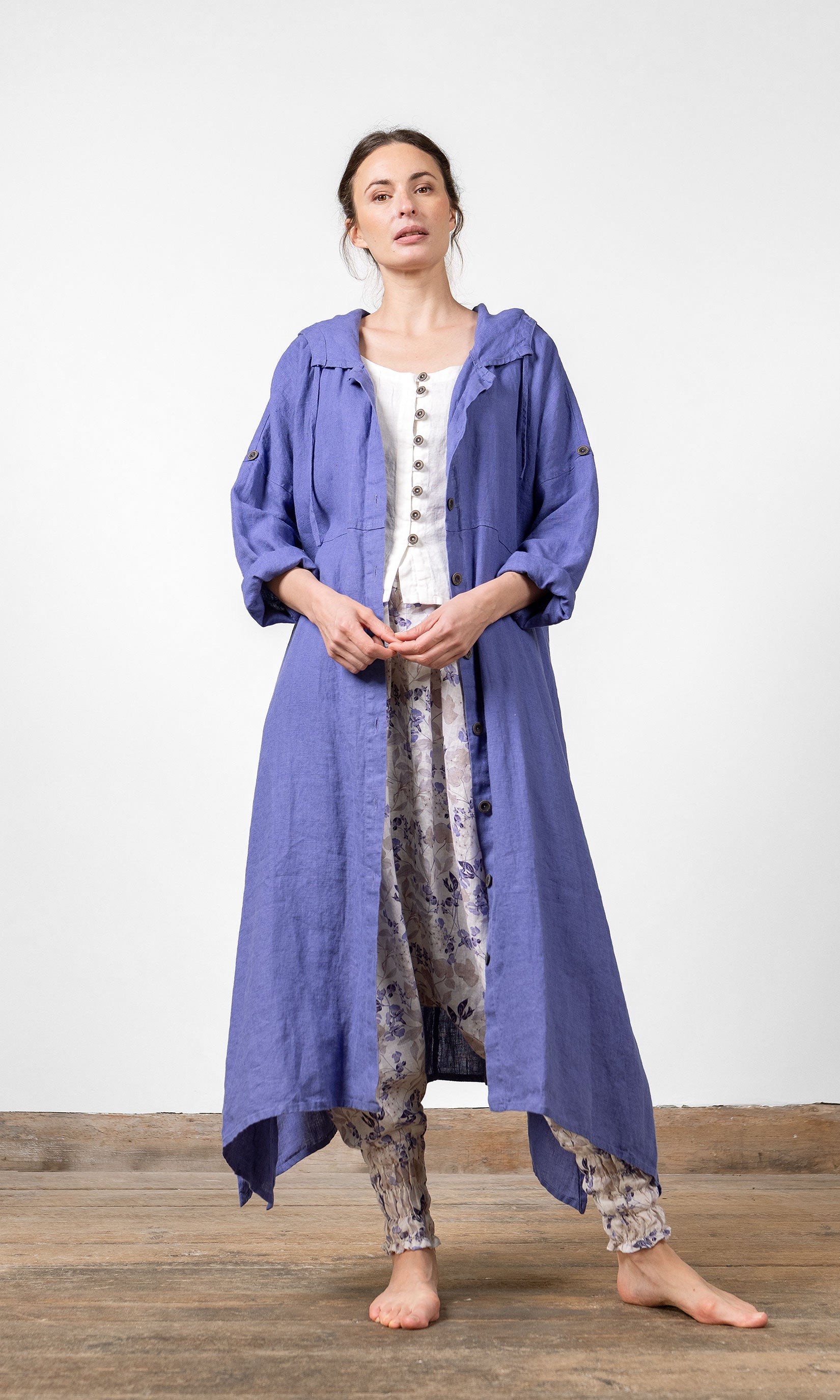 Long linen coat with hood