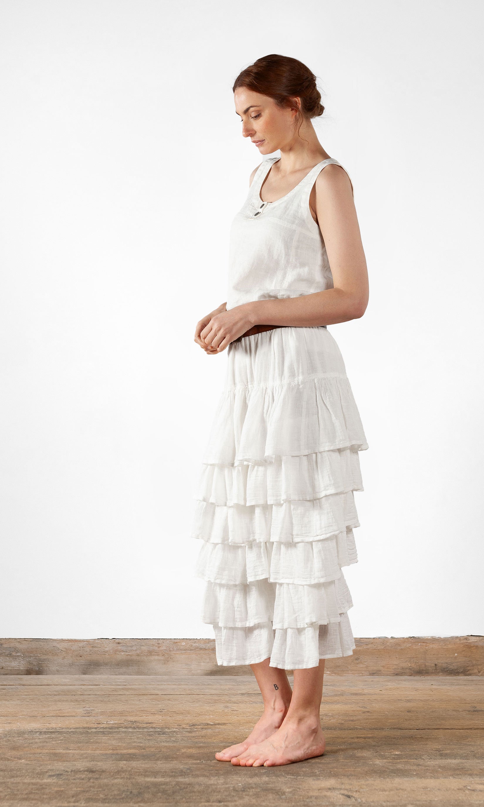 Hosenrock mit Lagen Volant aus Leinen