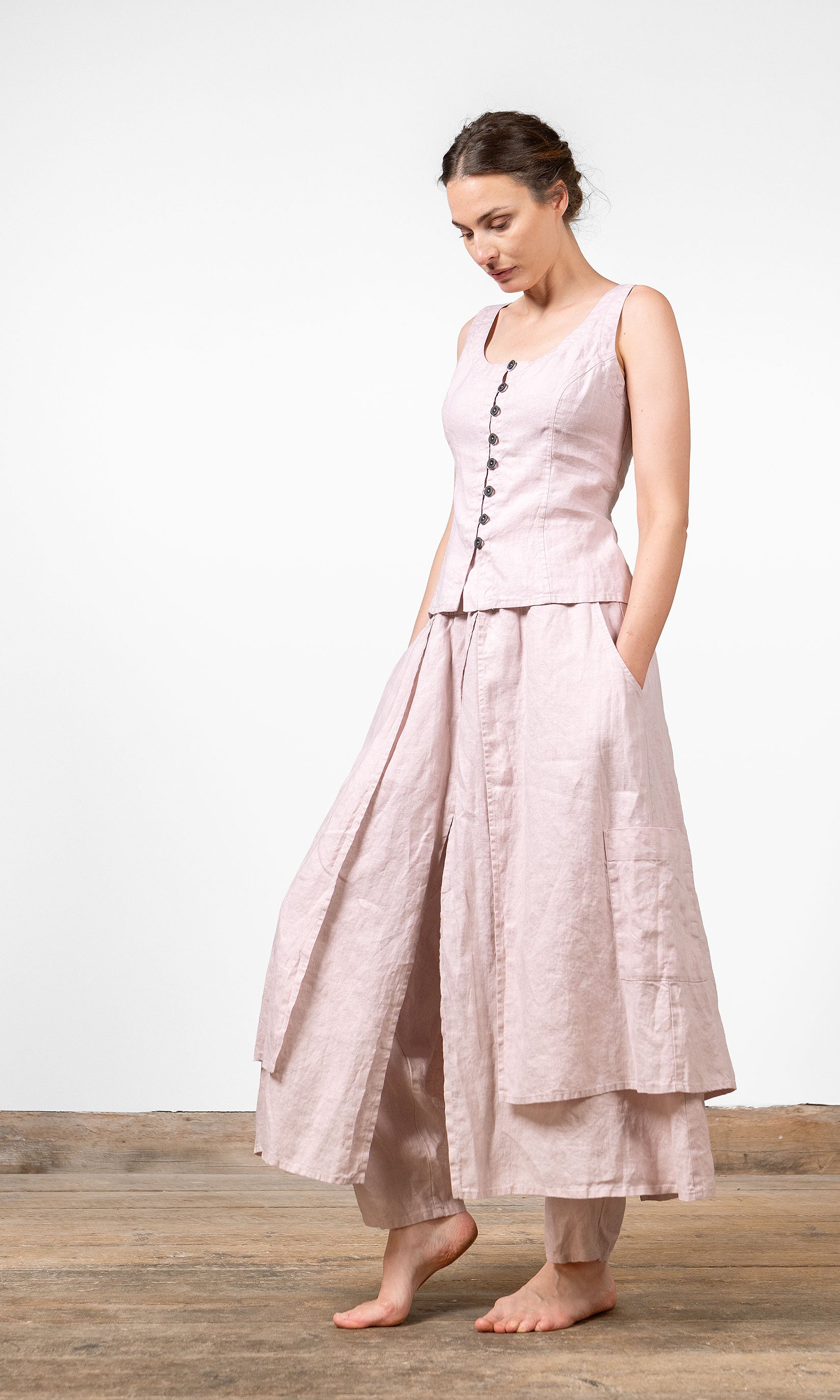 Byxkjol med lager omlott i linne