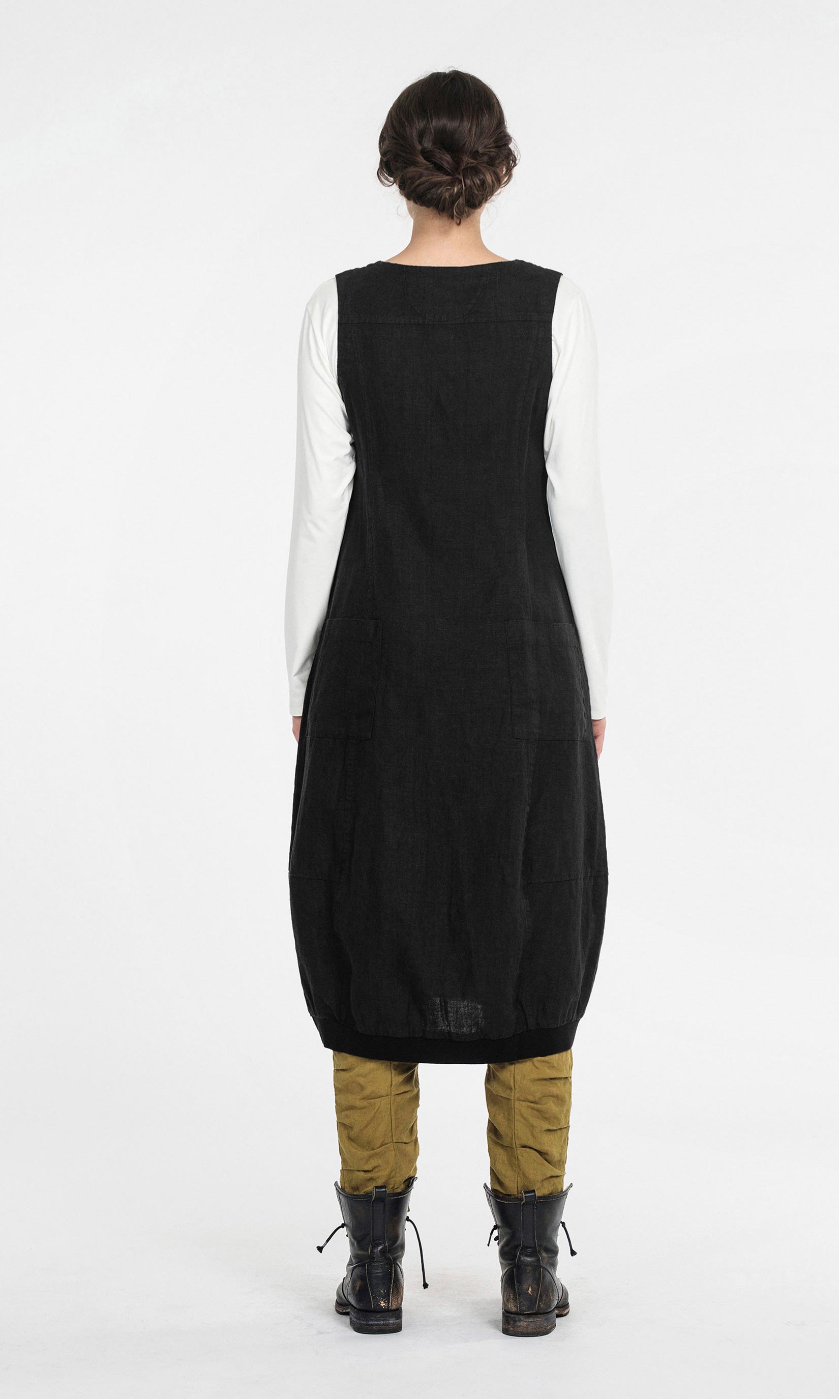 Linen long vest with balloon skirt