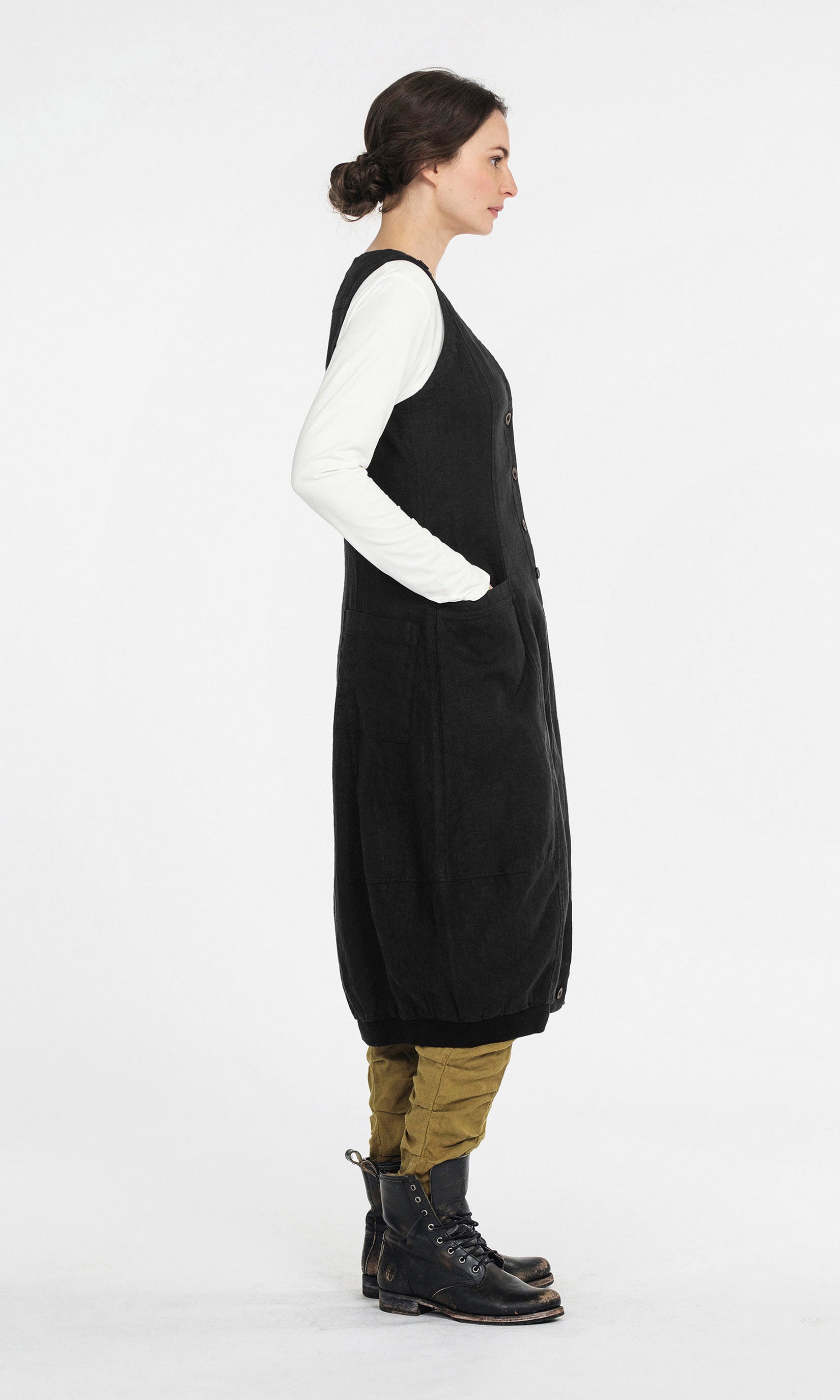 Linen long vest with balloon skirt