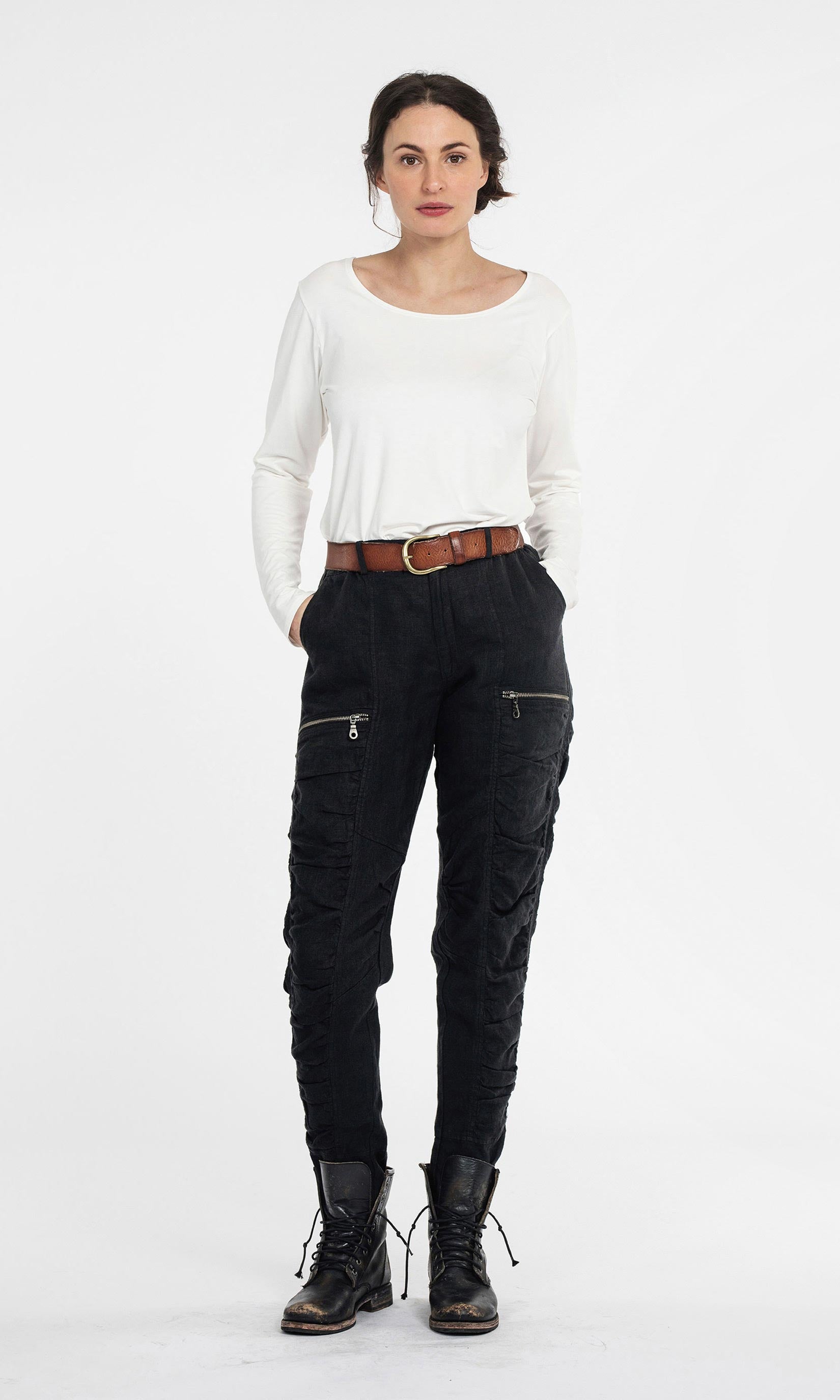 Bundfaltenhose aus Leinen mit Reißverschlüssen