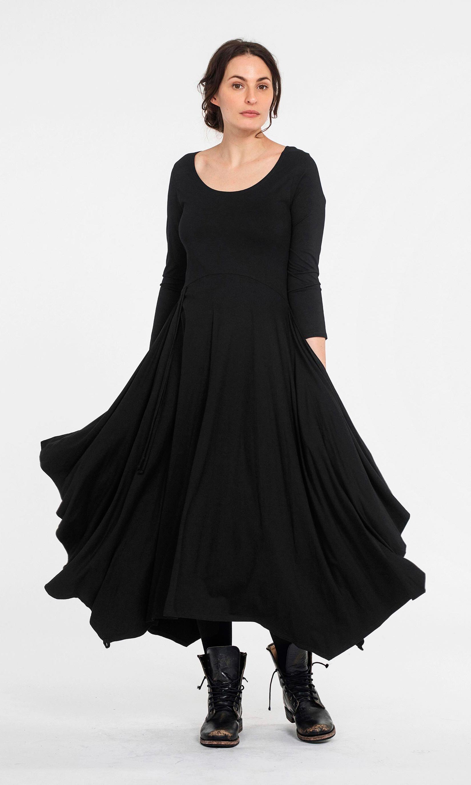 Long viscose dress with wide skirt