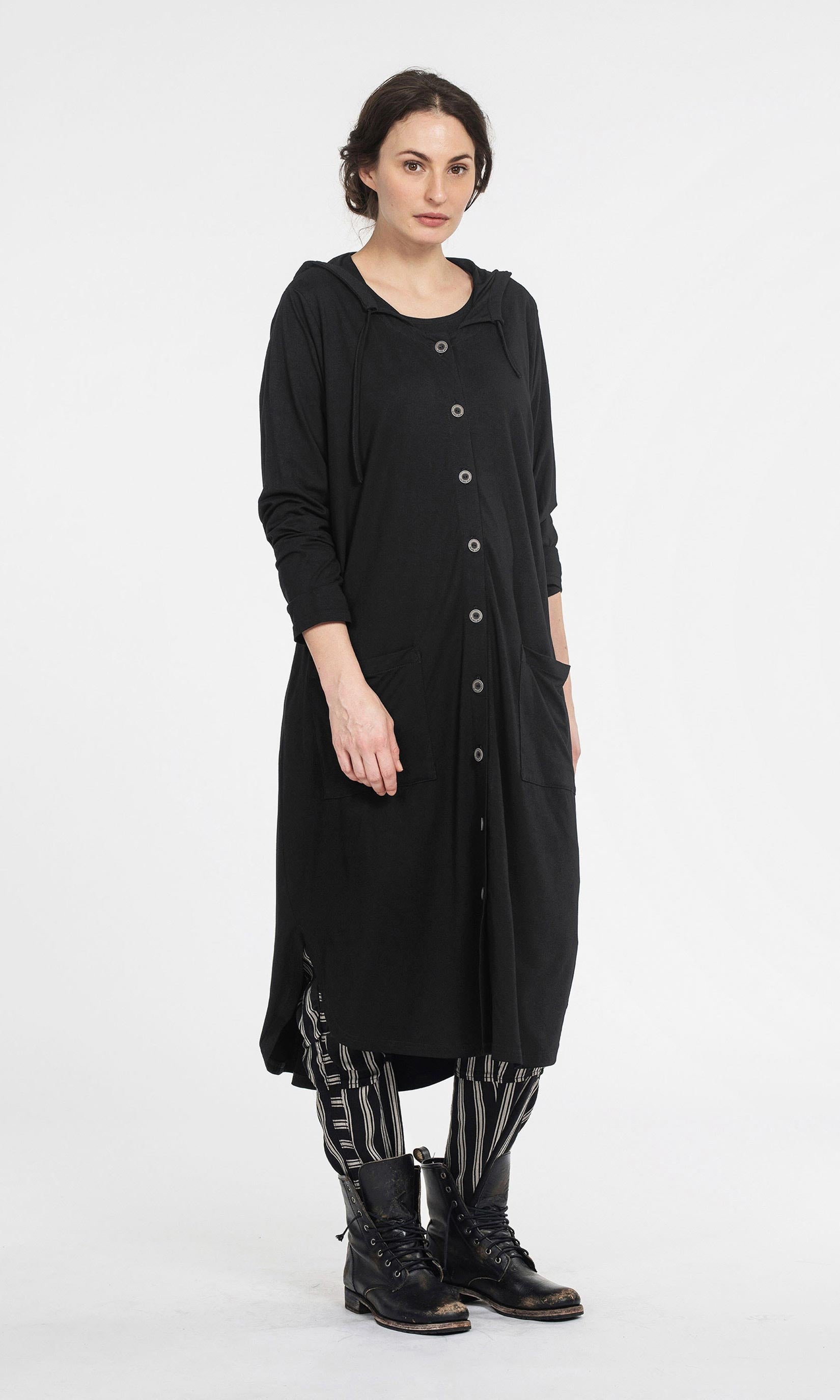 Viscose coat with hood and pockets