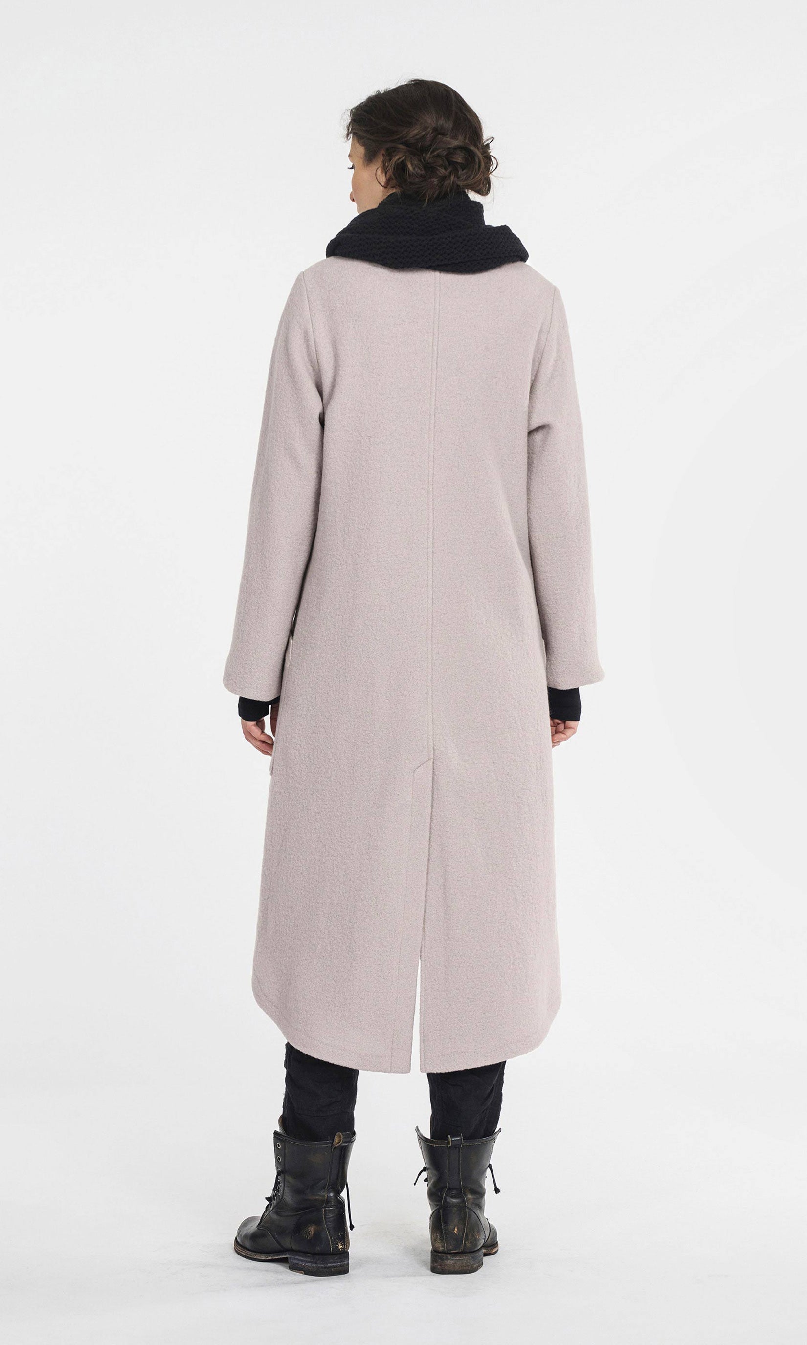 Lined wool coat with decorative slanted front closure