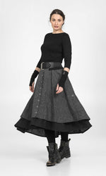 Long linen skirt in double layers with front buttoning