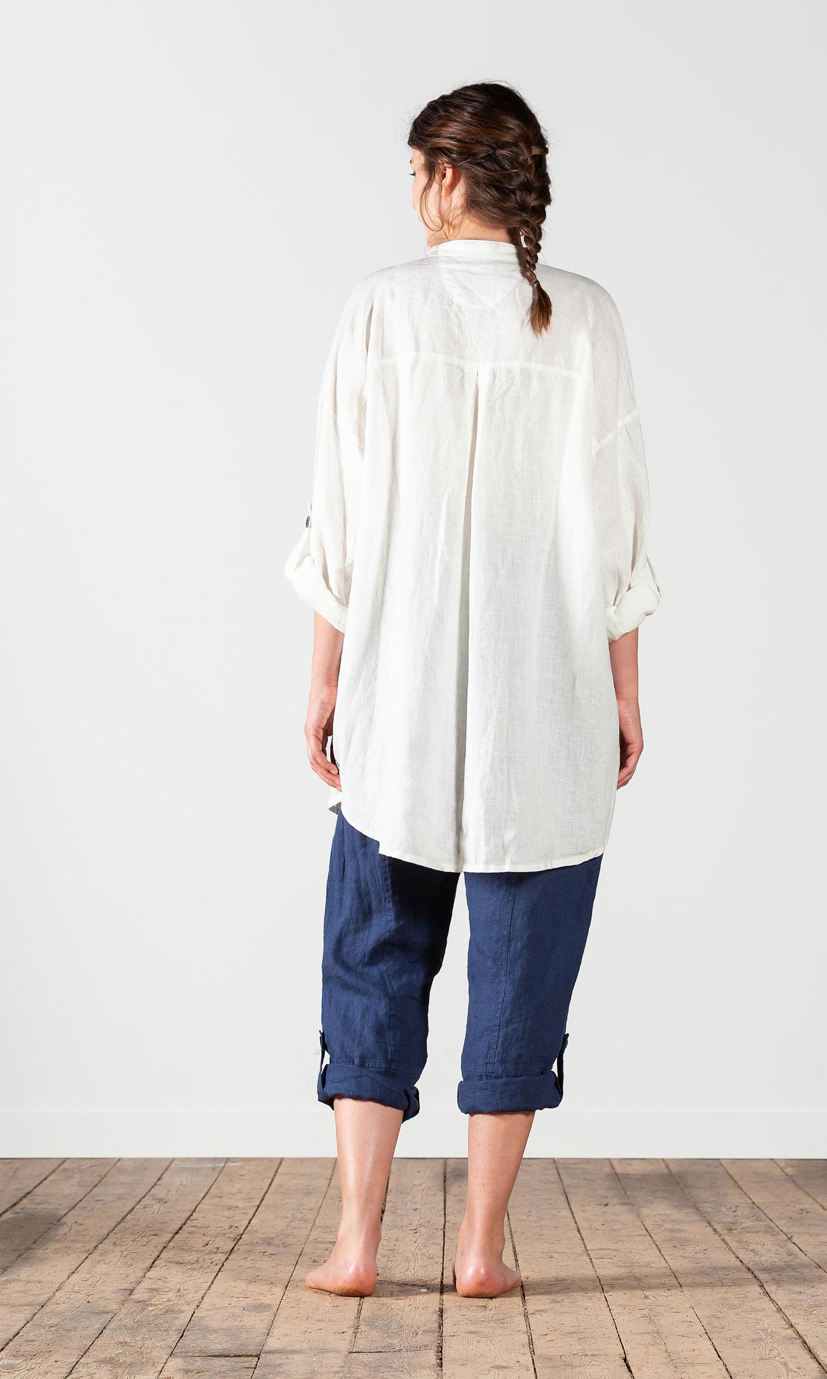 Oversize linneskjorta med bandkrage