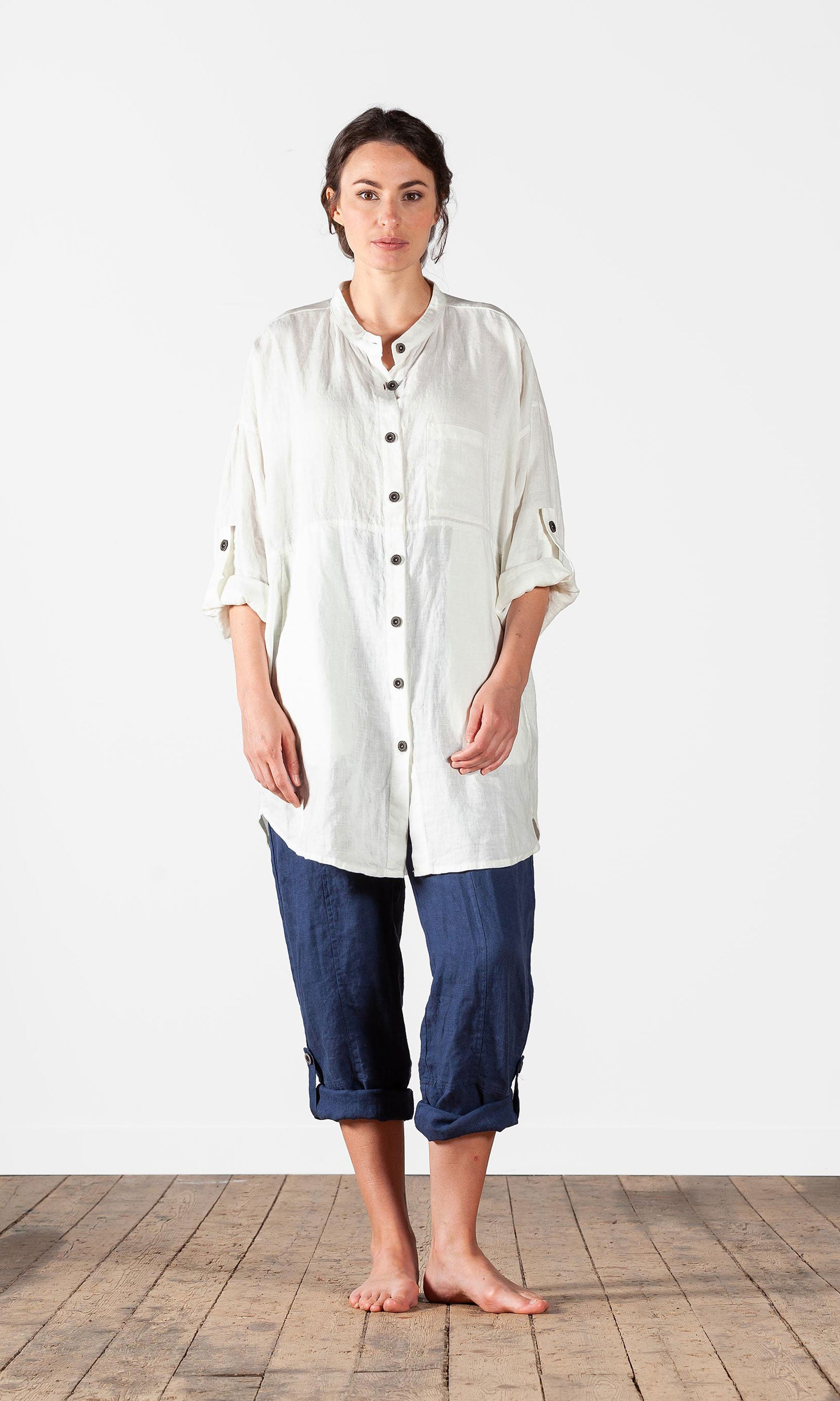 Oversize linneskjorta med bandkrage