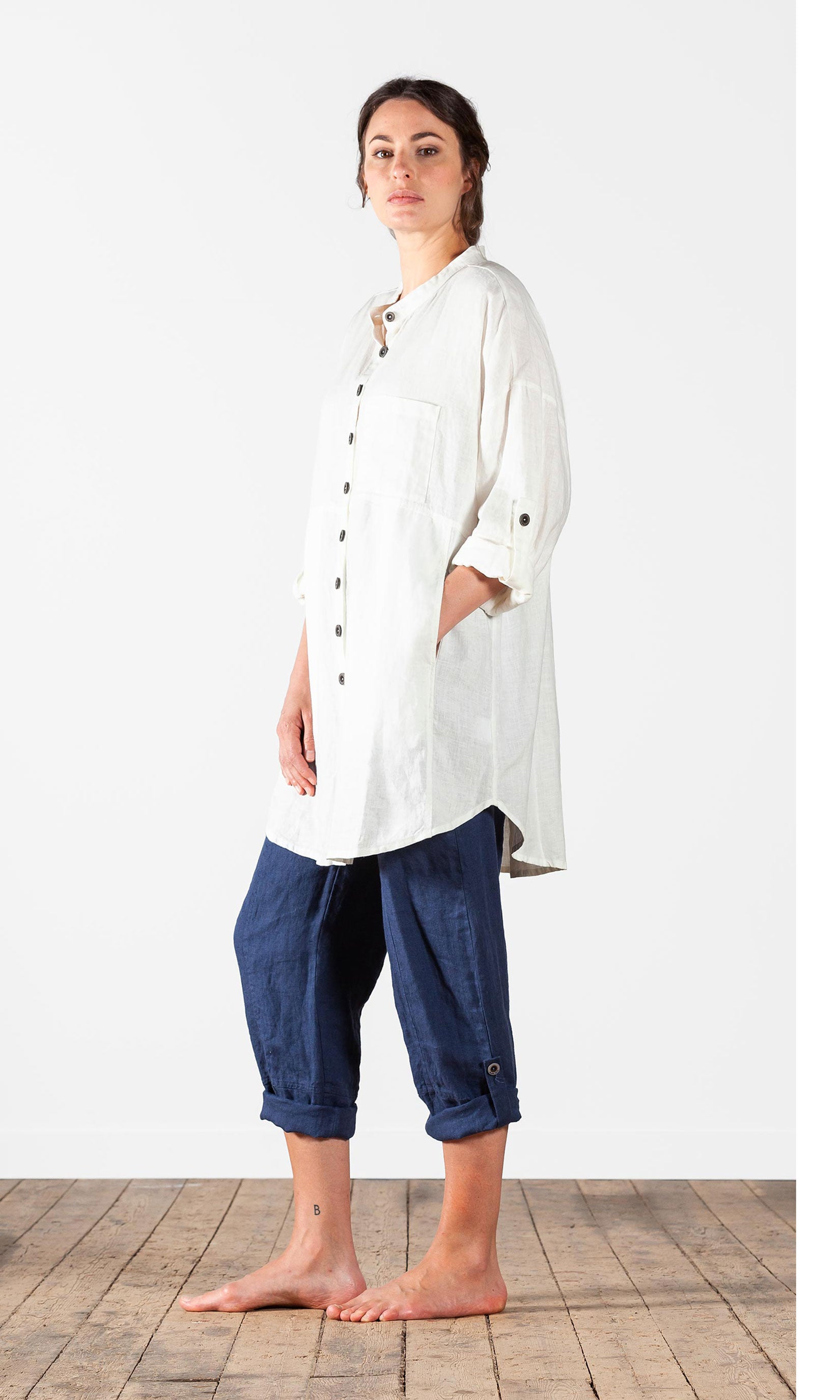 Oversize linneskjorta med bandkrage
