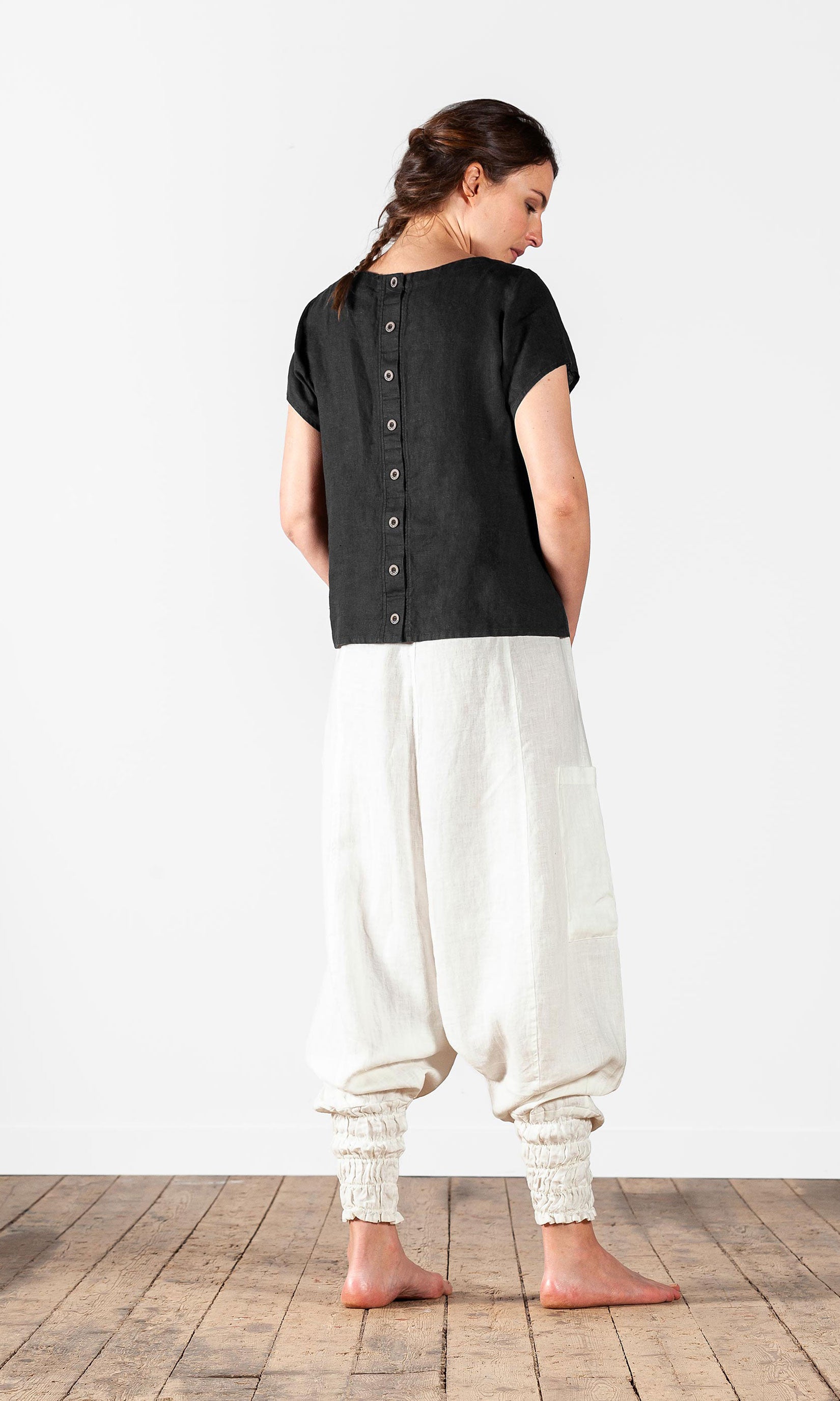 Harem pants in linen with buttons