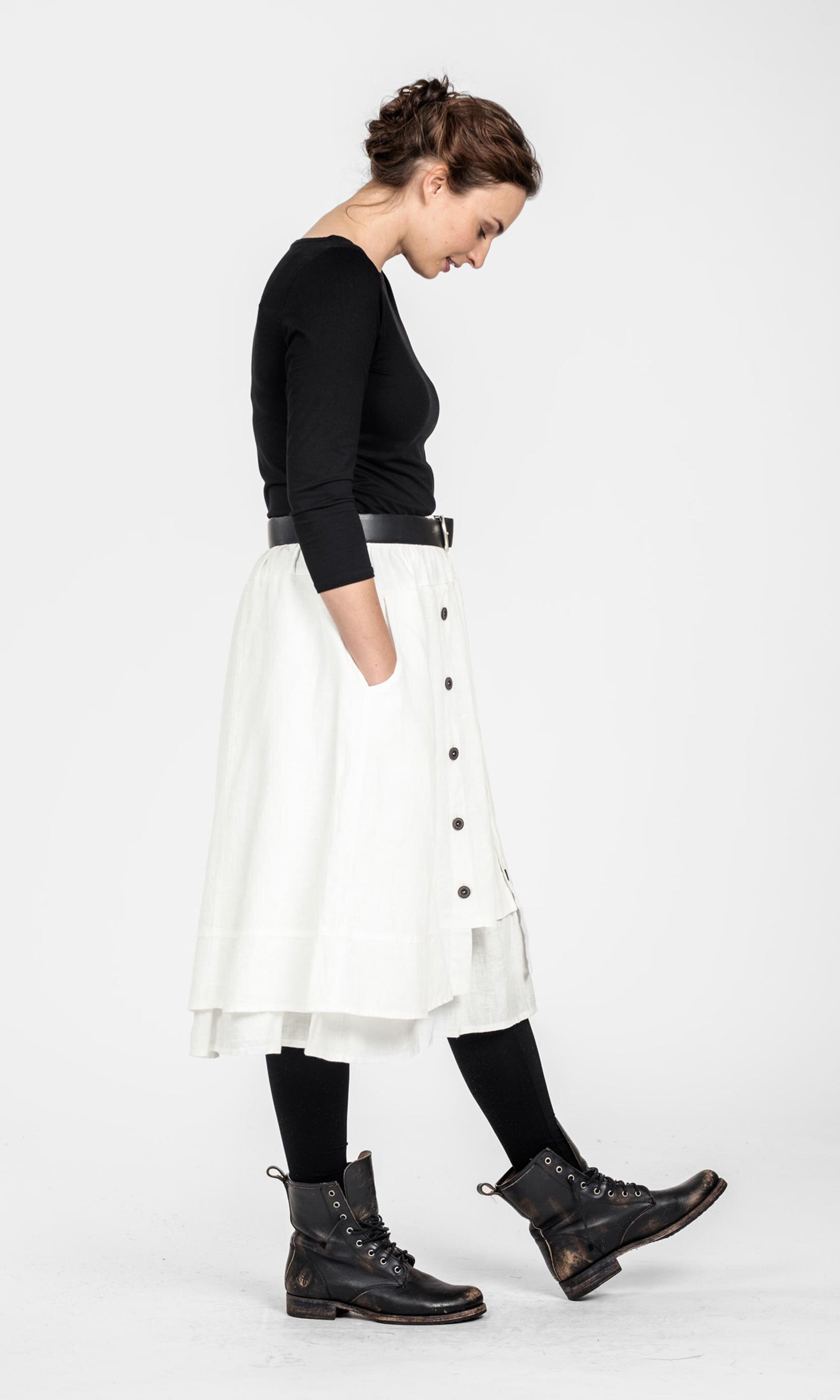 Ankle-length linen skirt in two layers