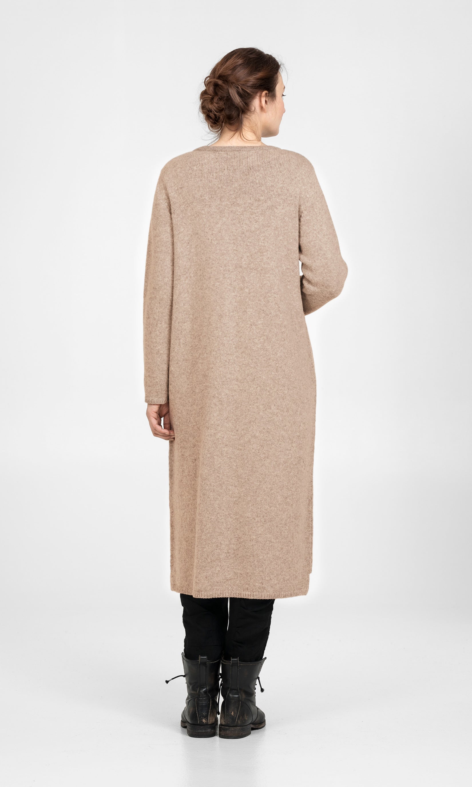 Lång cardigan i ull med hel knäppning