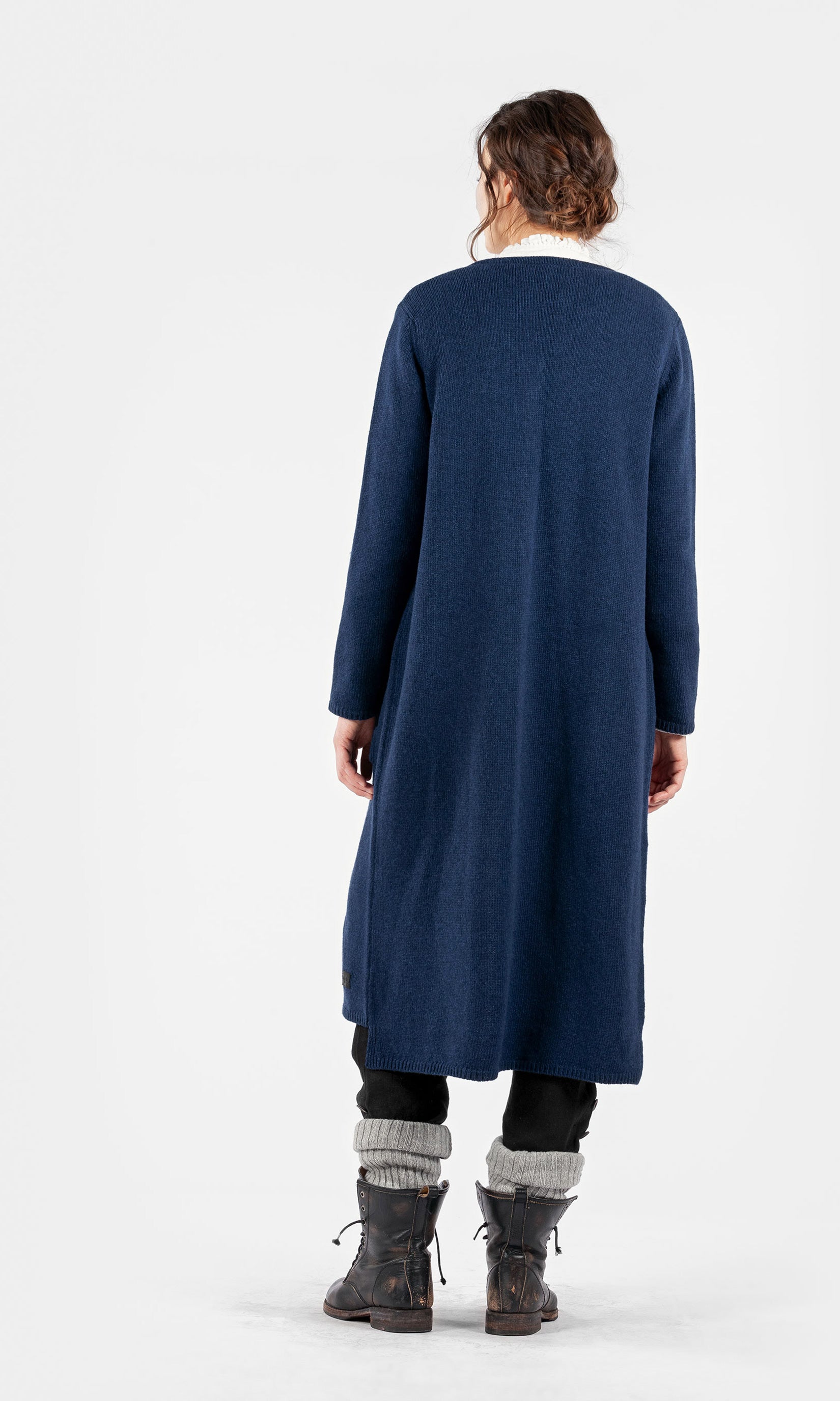 Long wool cardigan with full button closure