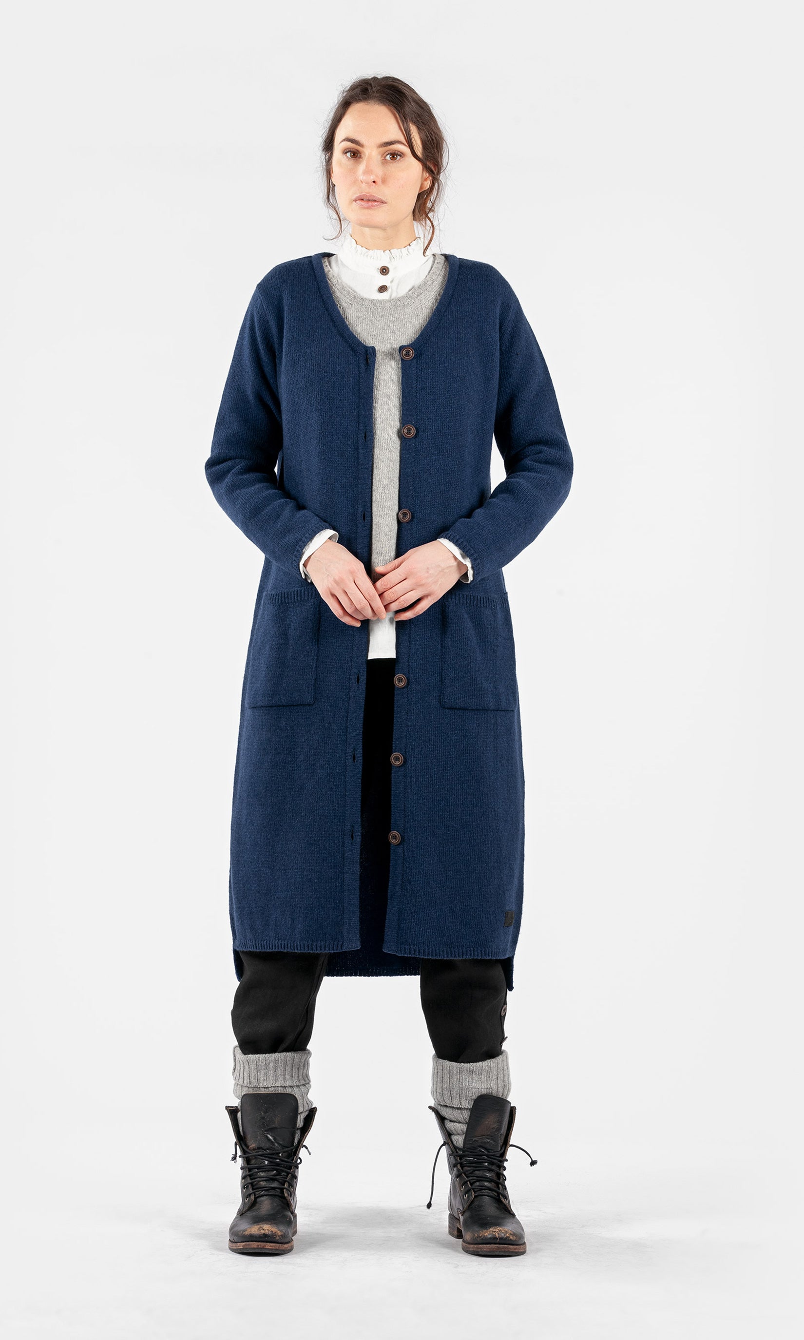 Lång cardigan i ull med hel knäppning