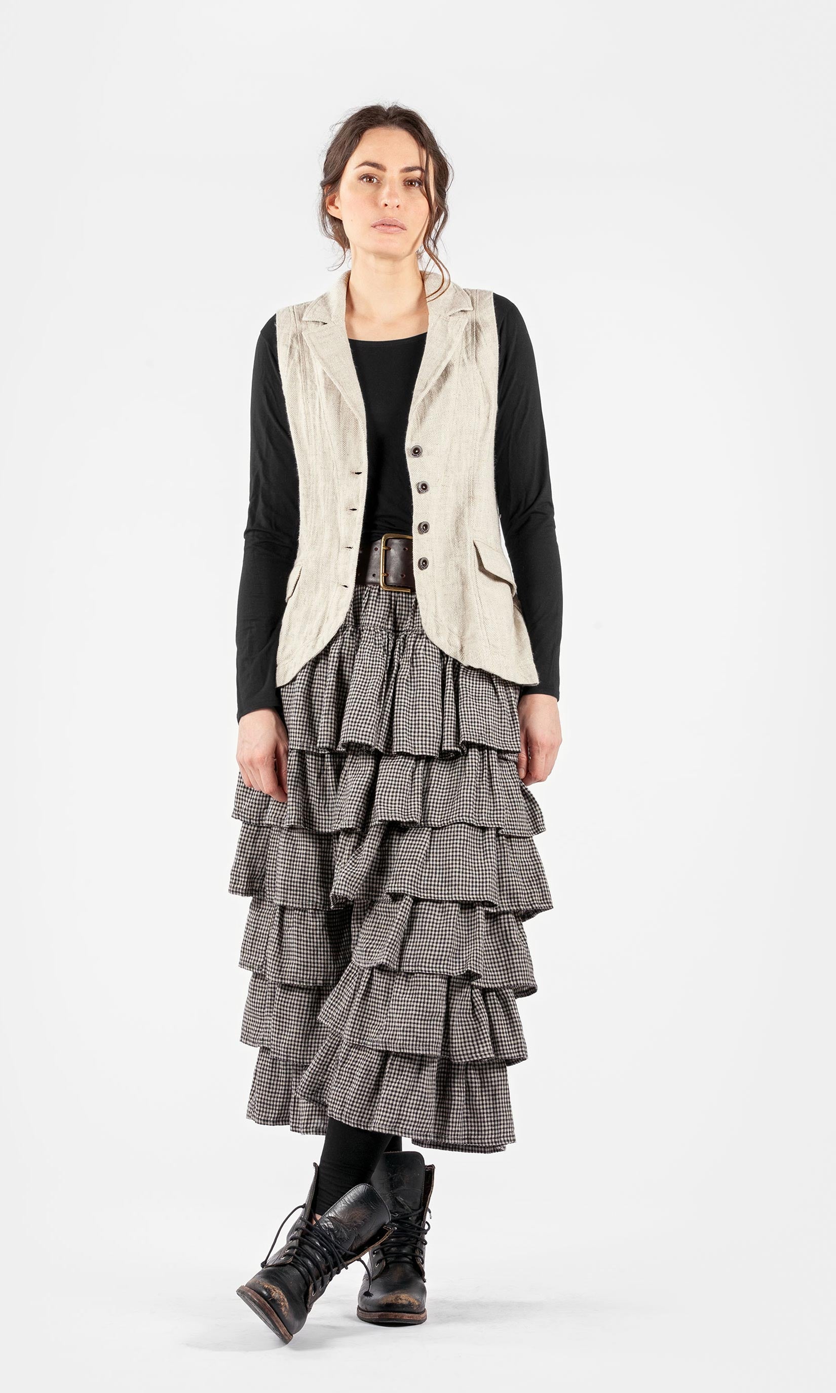 Taillierte Leinenweste mit Revers