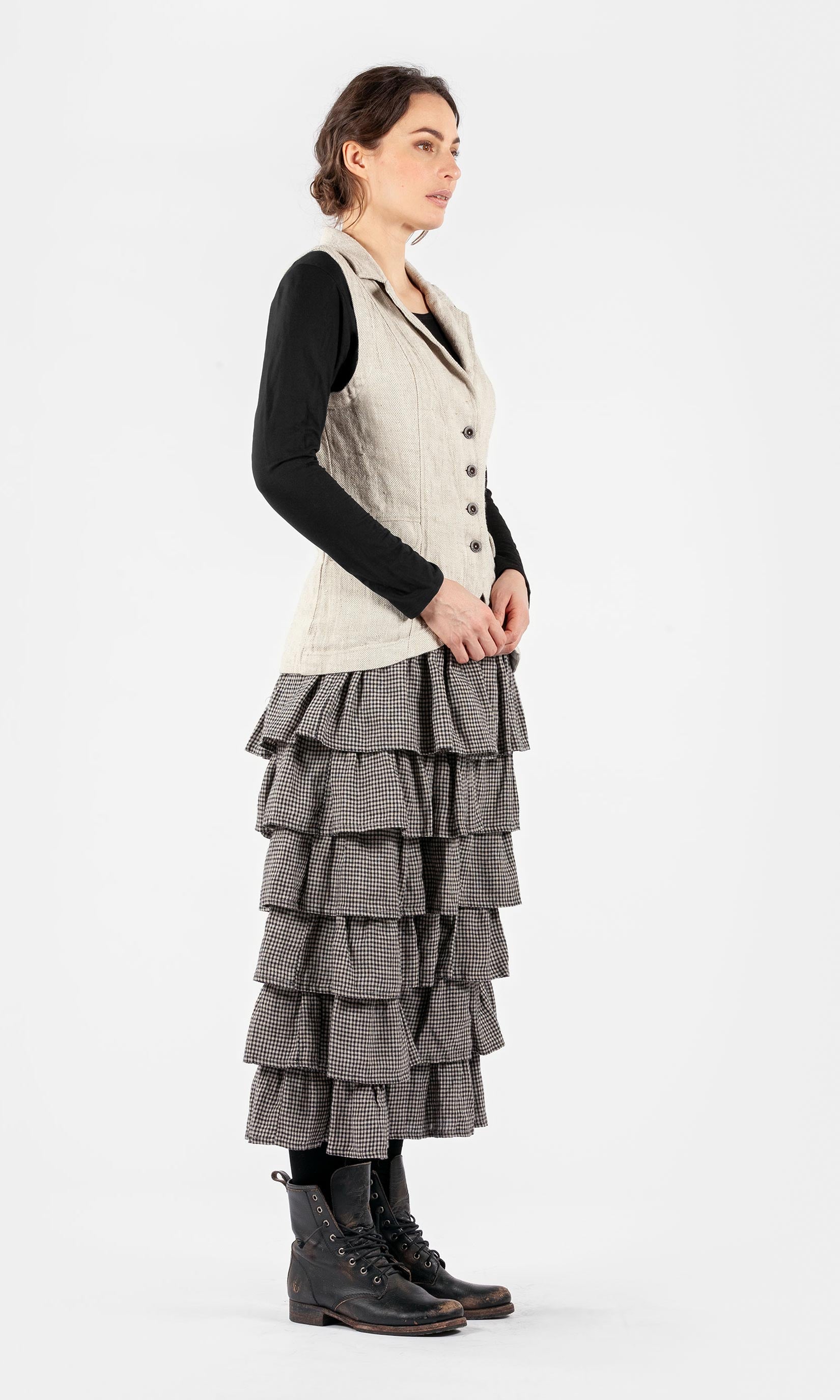 Taillierte Leinenweste mit Revers