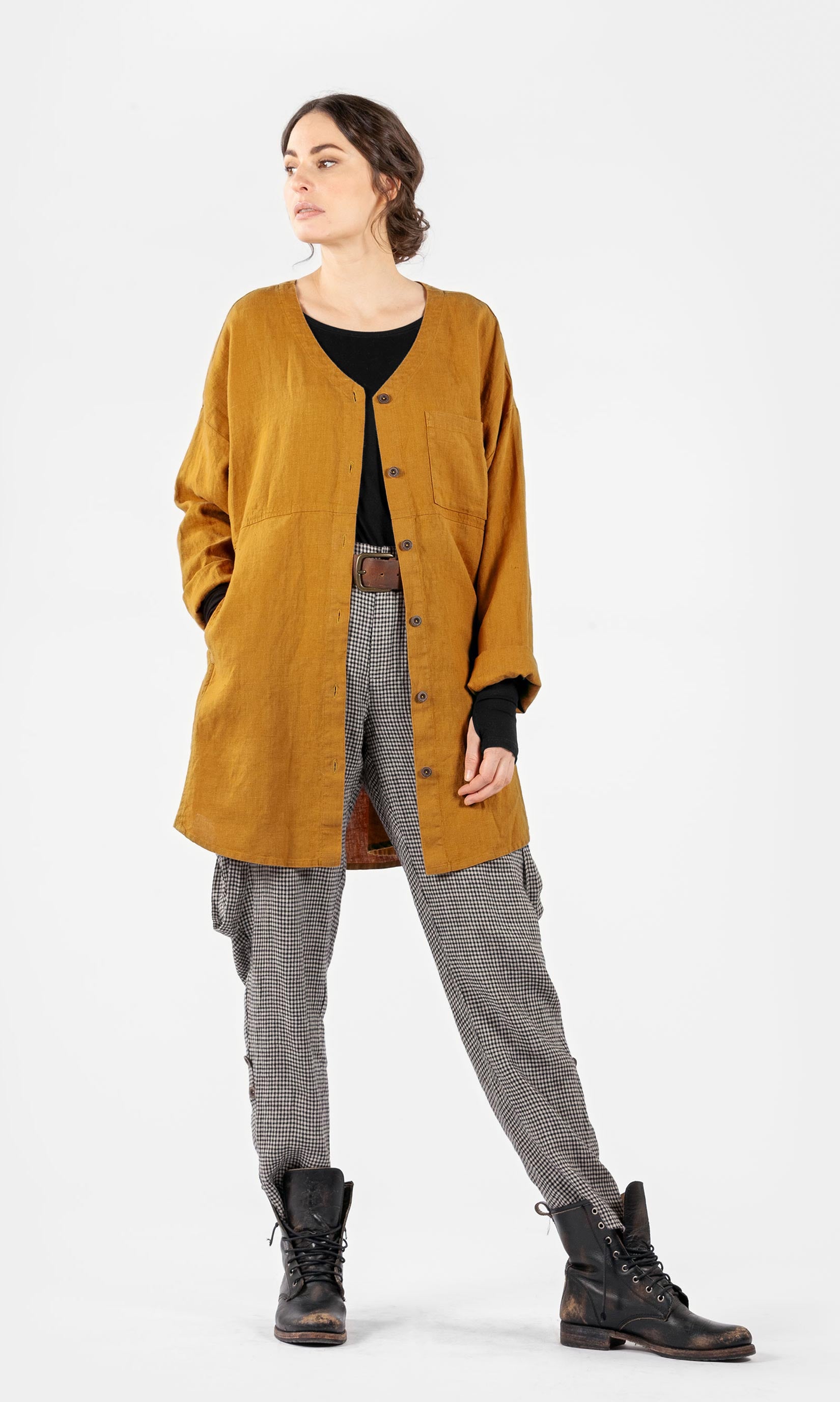 Oversize-Leinenhemd mit Taschen