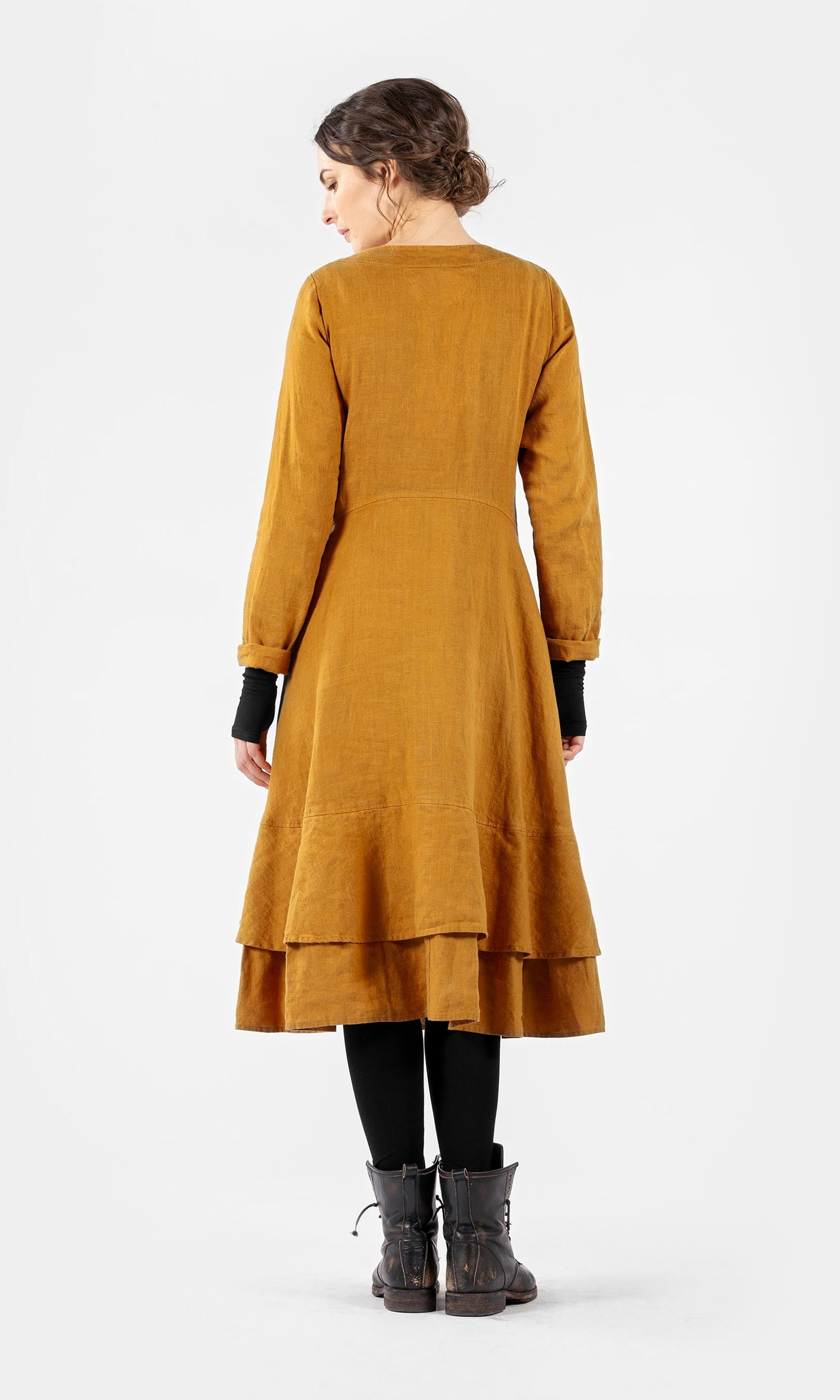 Long linen dress with double skirts
