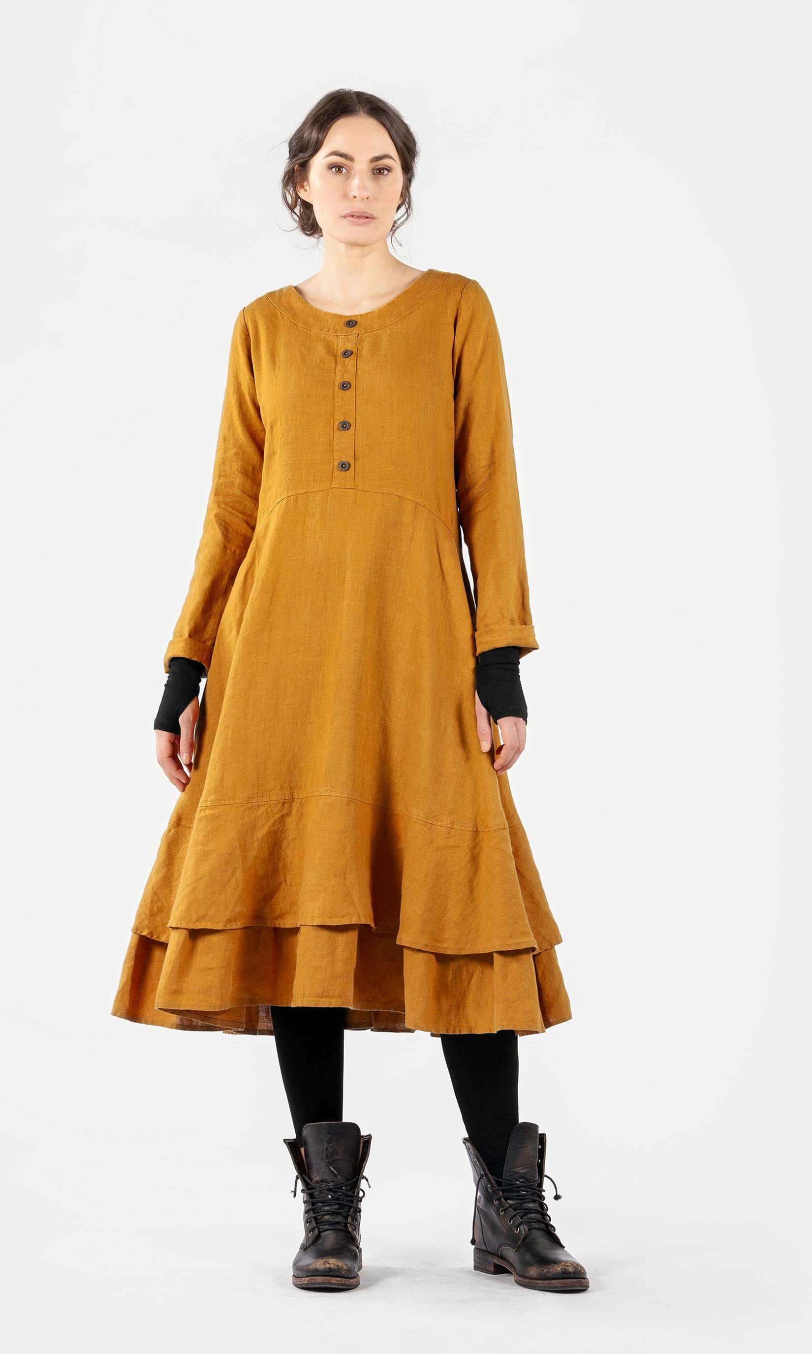 Long linen dress with double skirts