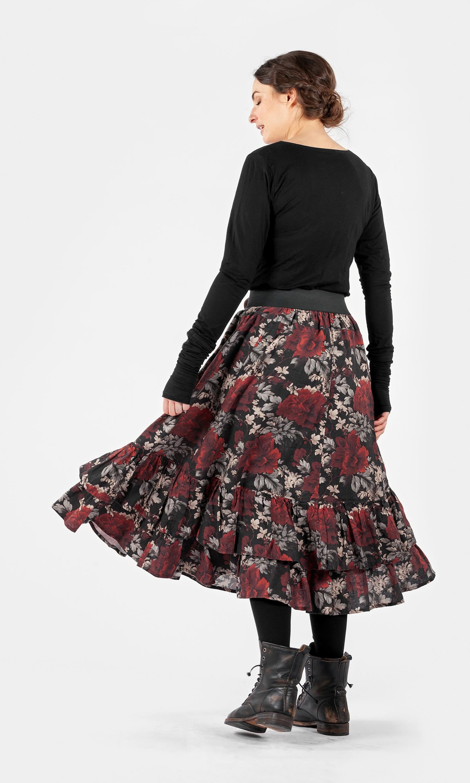 Long linen skirt with ruffles