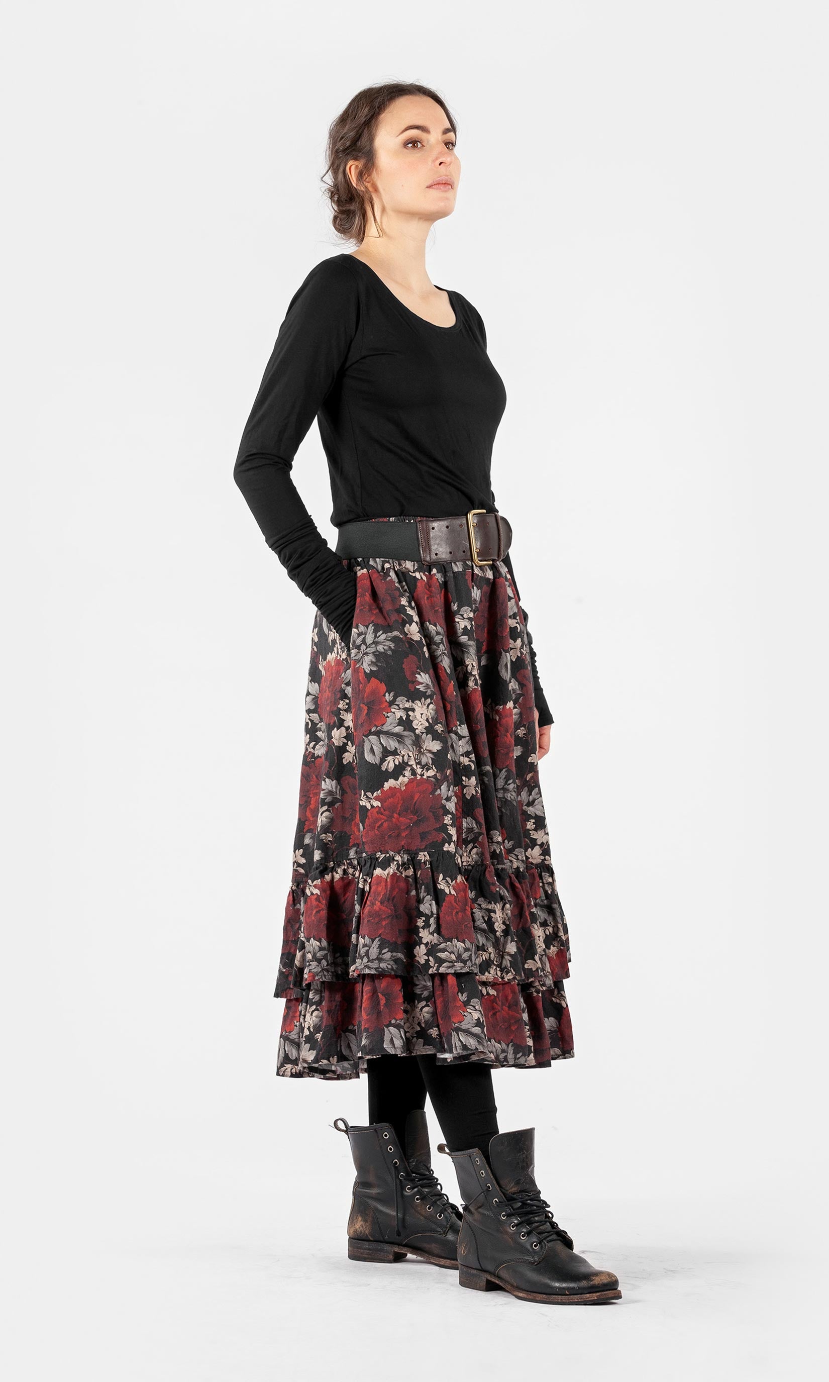 Long linen skirt with ruffles