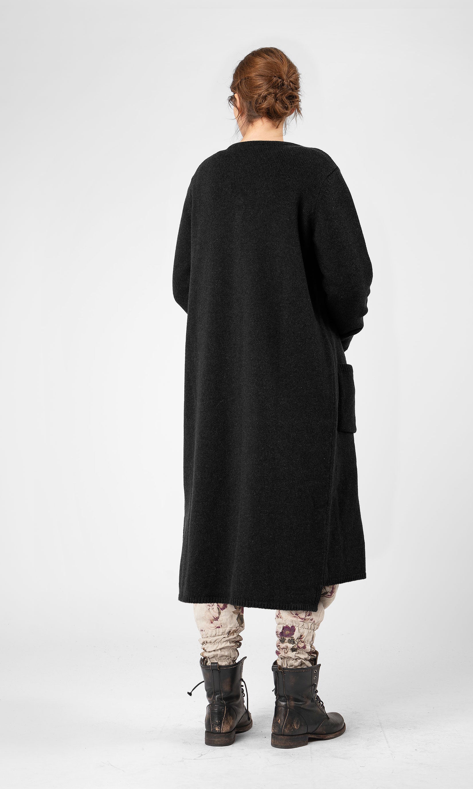 Lång cardigan i ull med hel knäppning
