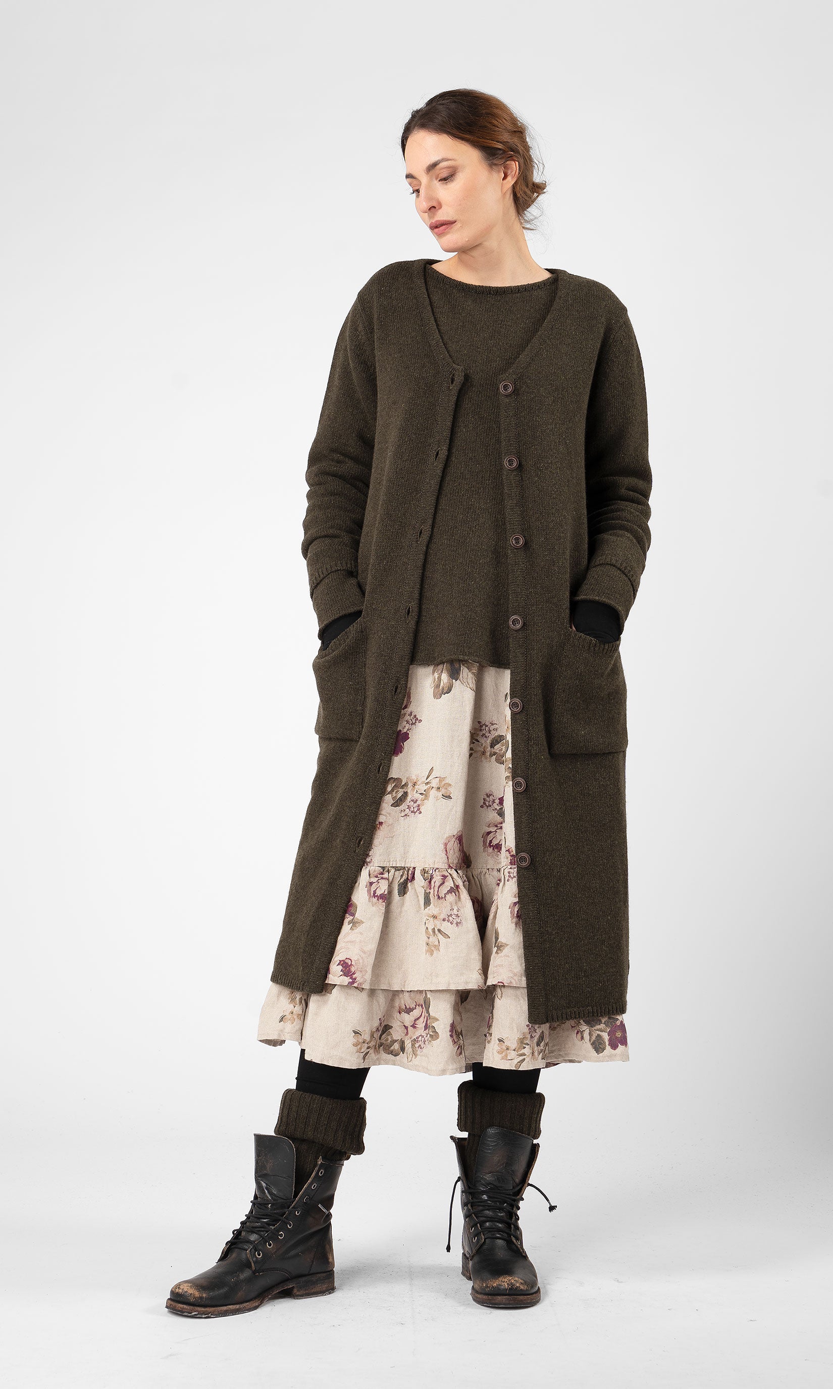 Lång cardigan i ull med hel knäppning