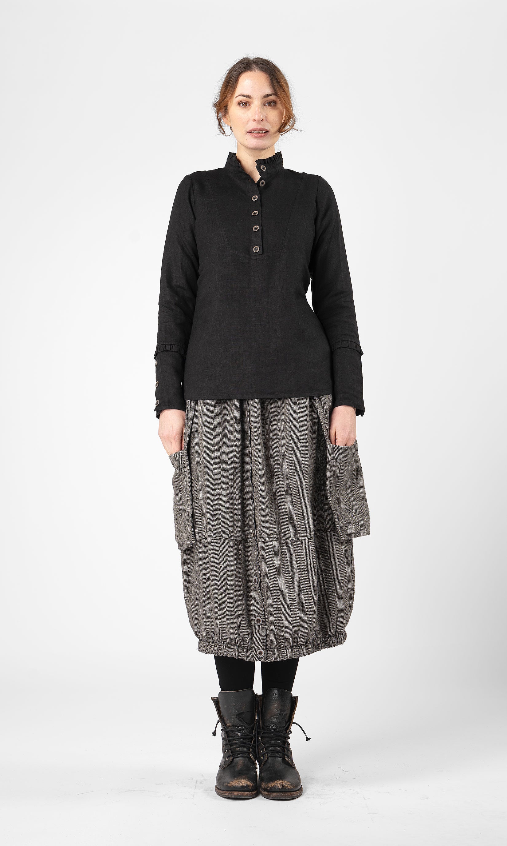 Linen blouse with ruffle details