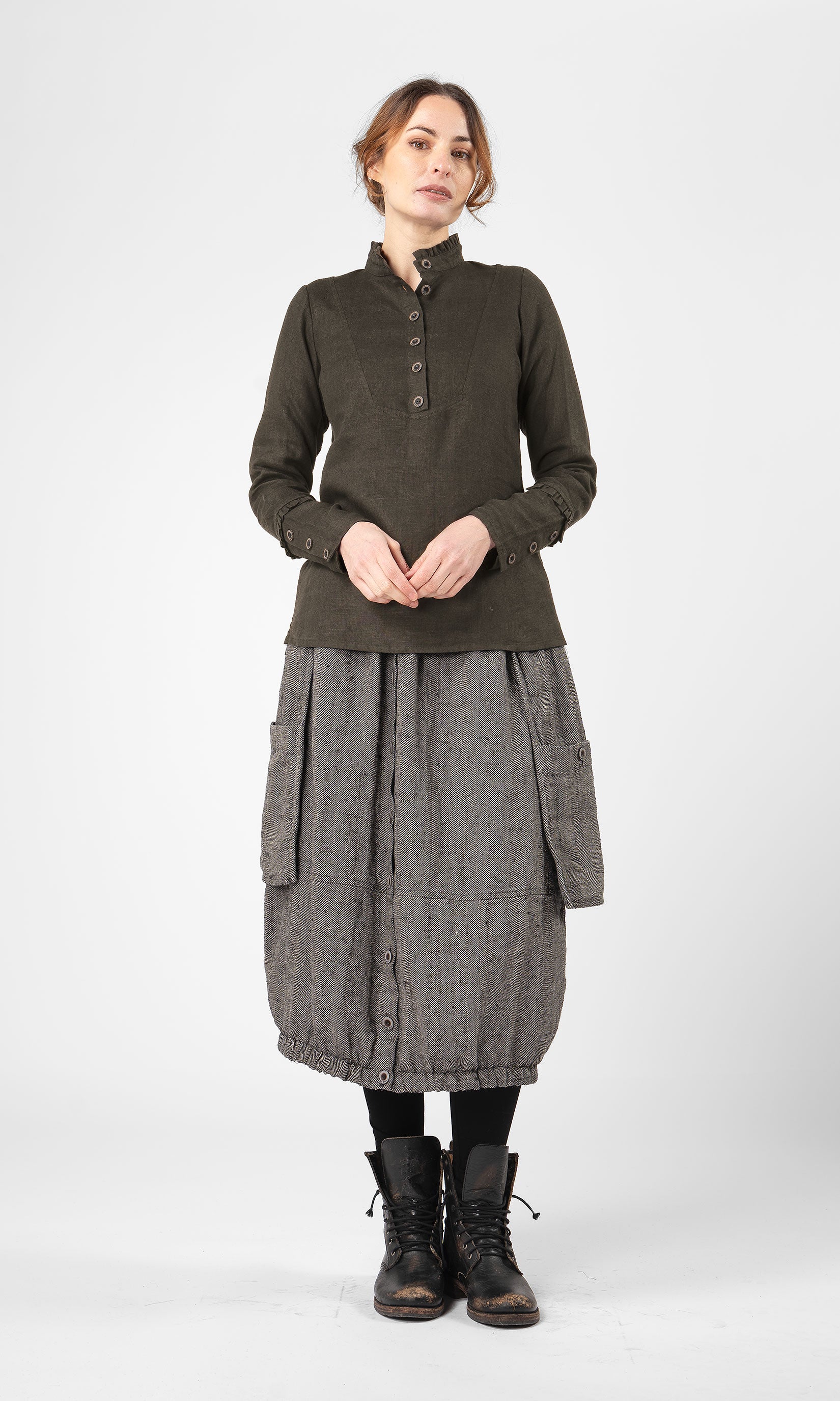 Linen blouse with ruffle details